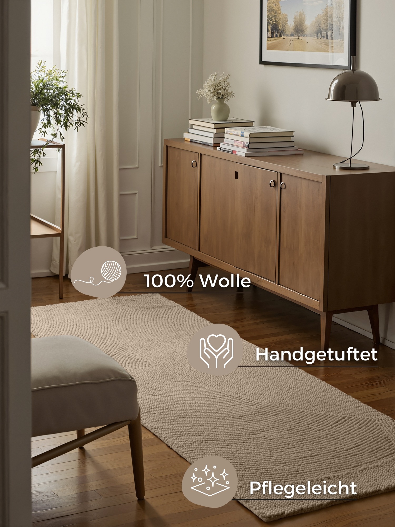 HANSE Home Wollteppich »Eleni«, rechteckig, 18 mm Höhe, Handgetuftet, Wolle, Natur, Wohnzimmer, Schlafzimmer, Skandi, Hygge
