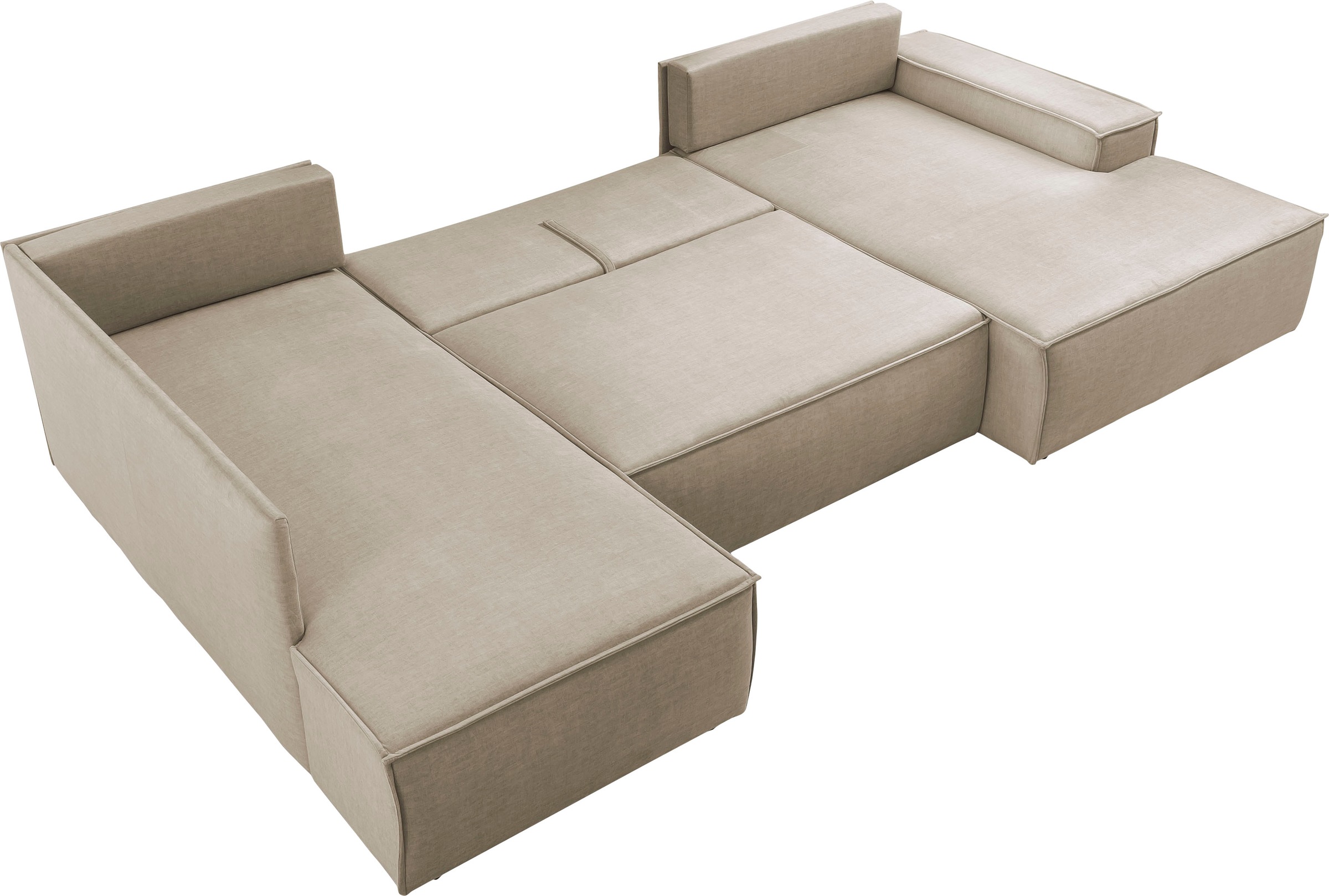 Home affaire Wohnlandschaft »SHERWOOD 329 cm, U-Form, Schlafsofa,«, Schlaffunktion m. Bettkasten (194x139 cm), Cord, Vintage, Samtvelours