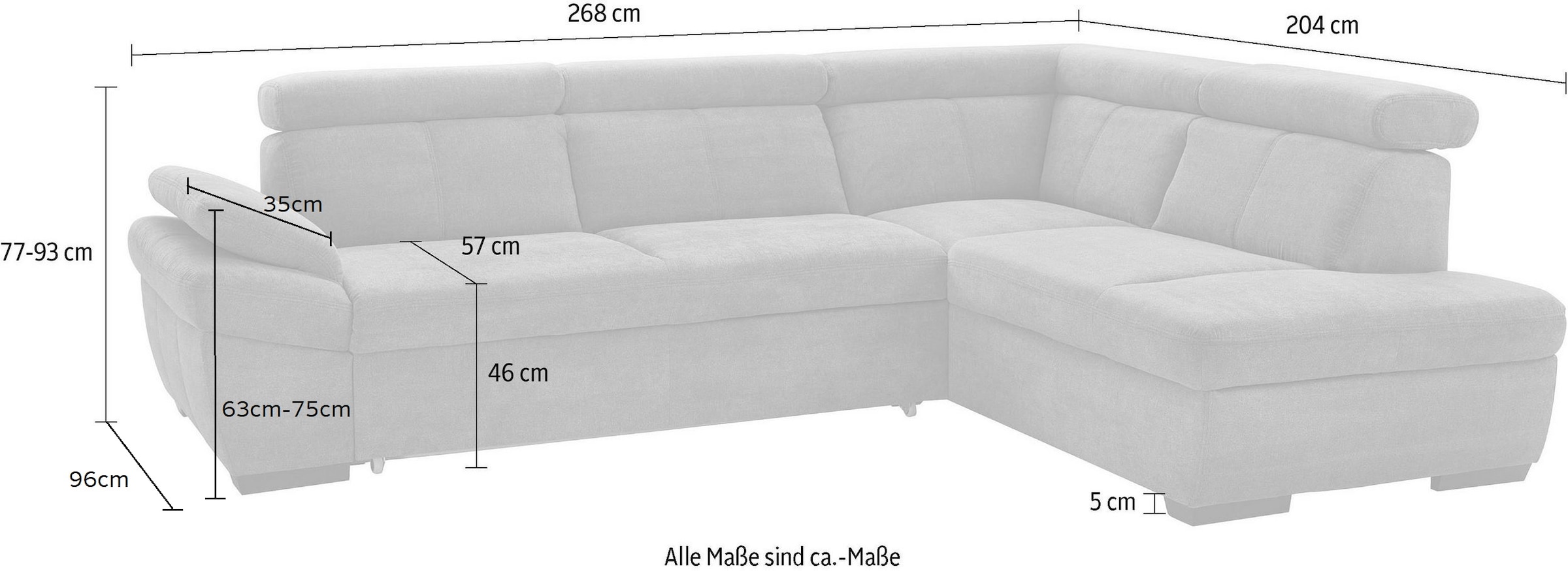 exxpo - sofa fashion Ecksofa »Salerno, klassisch modernes Funktionssofa, hoher Sitzkomfort, L-Form« inkl. Kopf- und Armteilverstellung, wahlweise mit Bettfunktion
