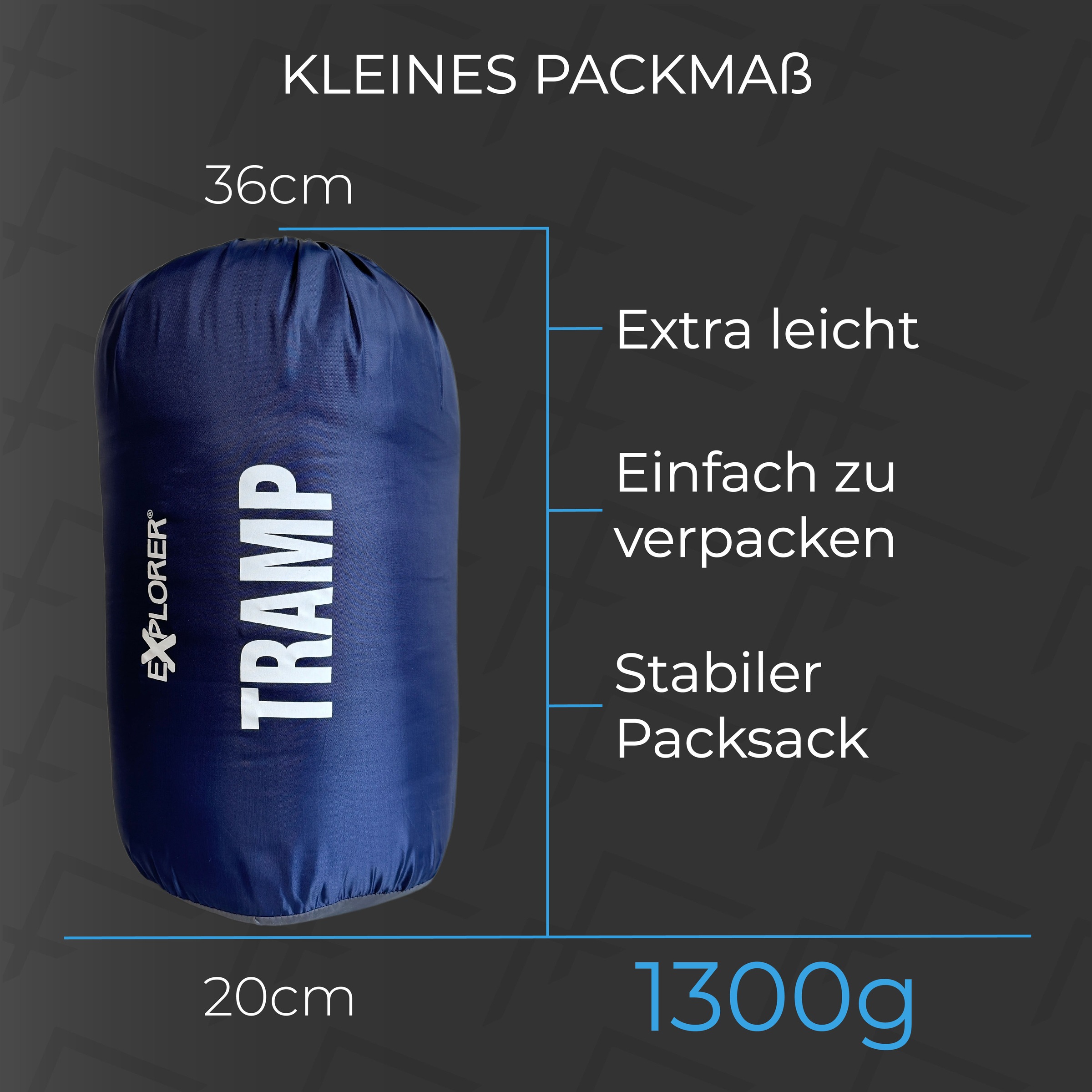 EXPLORER Mumienschlafsack »TRAMP Camping Schlafsack 230x80x55cm Outdoor«, (+9°C bis -9°C warm Frühling/Sommer/Herbst Reise Festival), kombinierbar leicht 1300g