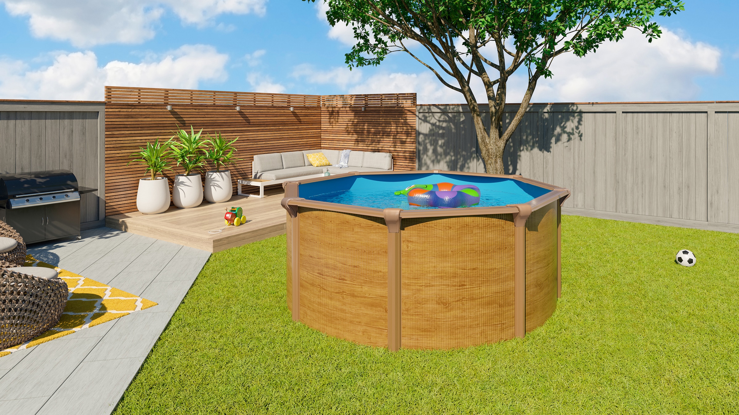 KWAD Rundpool »Green line Evolution«, (Komplett-Set, 10 tlg.), 4,6x1,32 wood Folie in blau, sand oder grau erhältlich
