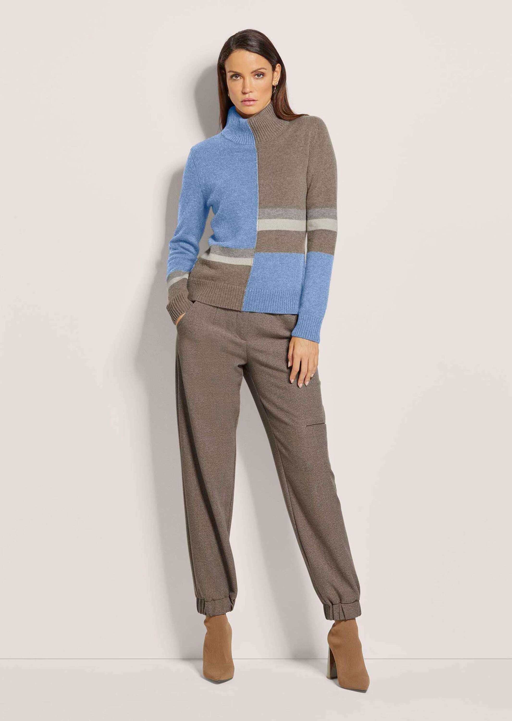 MADELEINE Longpullover »Strickpullover Intarsienpullover mit Stehkragen«