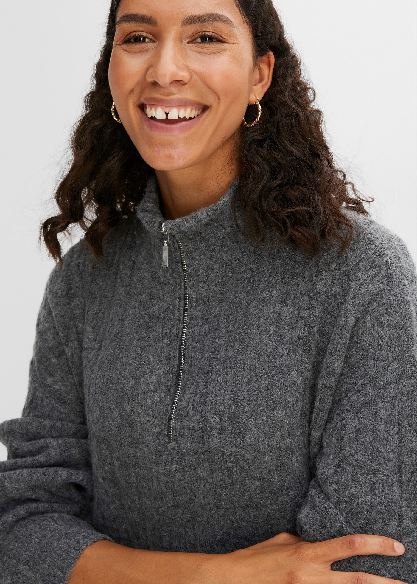 bonprix Longpullover aus Polyacryl, Polyester und Elasthan, mit Stehkragen