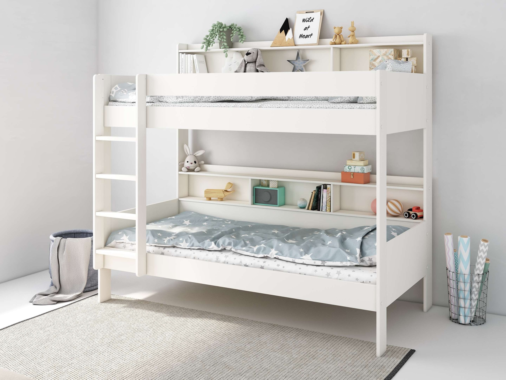 Lüttenhütt Etagenbett »JAIME, Stockbett, mit Regalen, Schublade als Ausziehbett optional«, (ca. 186x115x204 Höhe/Breite/Länge), FSC® zertifiziertes Massivholz, viel Stauraum und Abstellfläche