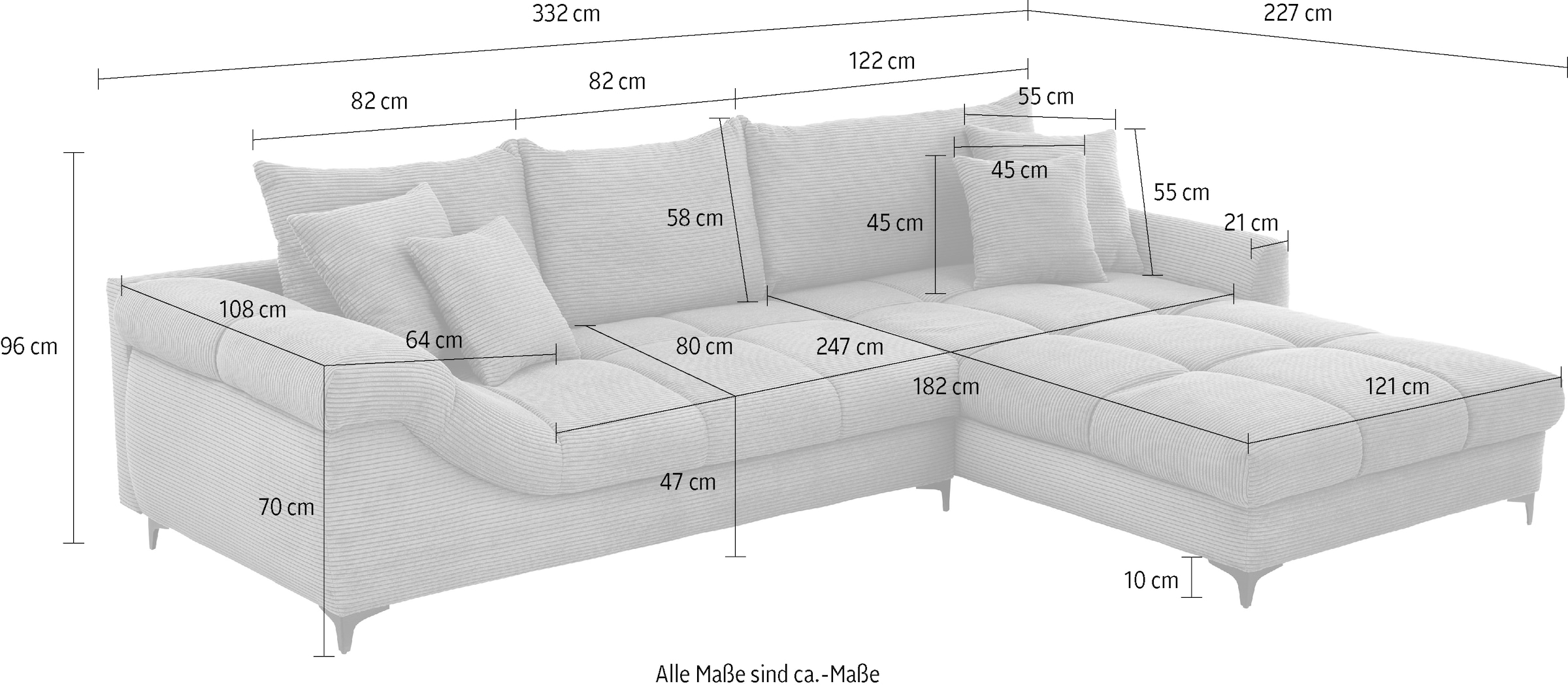 Mr. Couch Ecksofa »Ronaldo, L-Form, wahlweise mit Kaltschaum«, mit Kaltschaum, bis 140 kg pro Sitzplatz belastbar