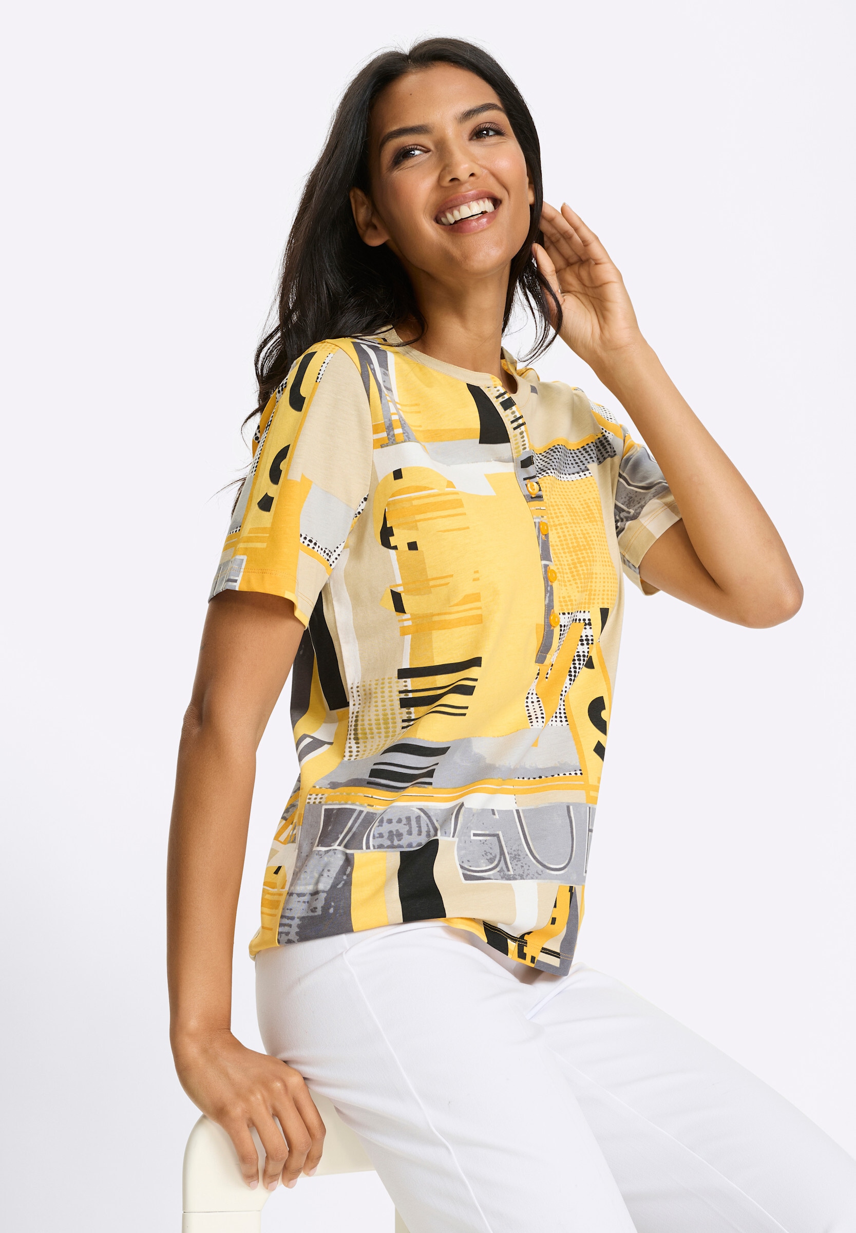 Sieh an! T-Shirt »Kurzarm-Shirt Kurzarmshirt mit kurzer Knopfleiste«