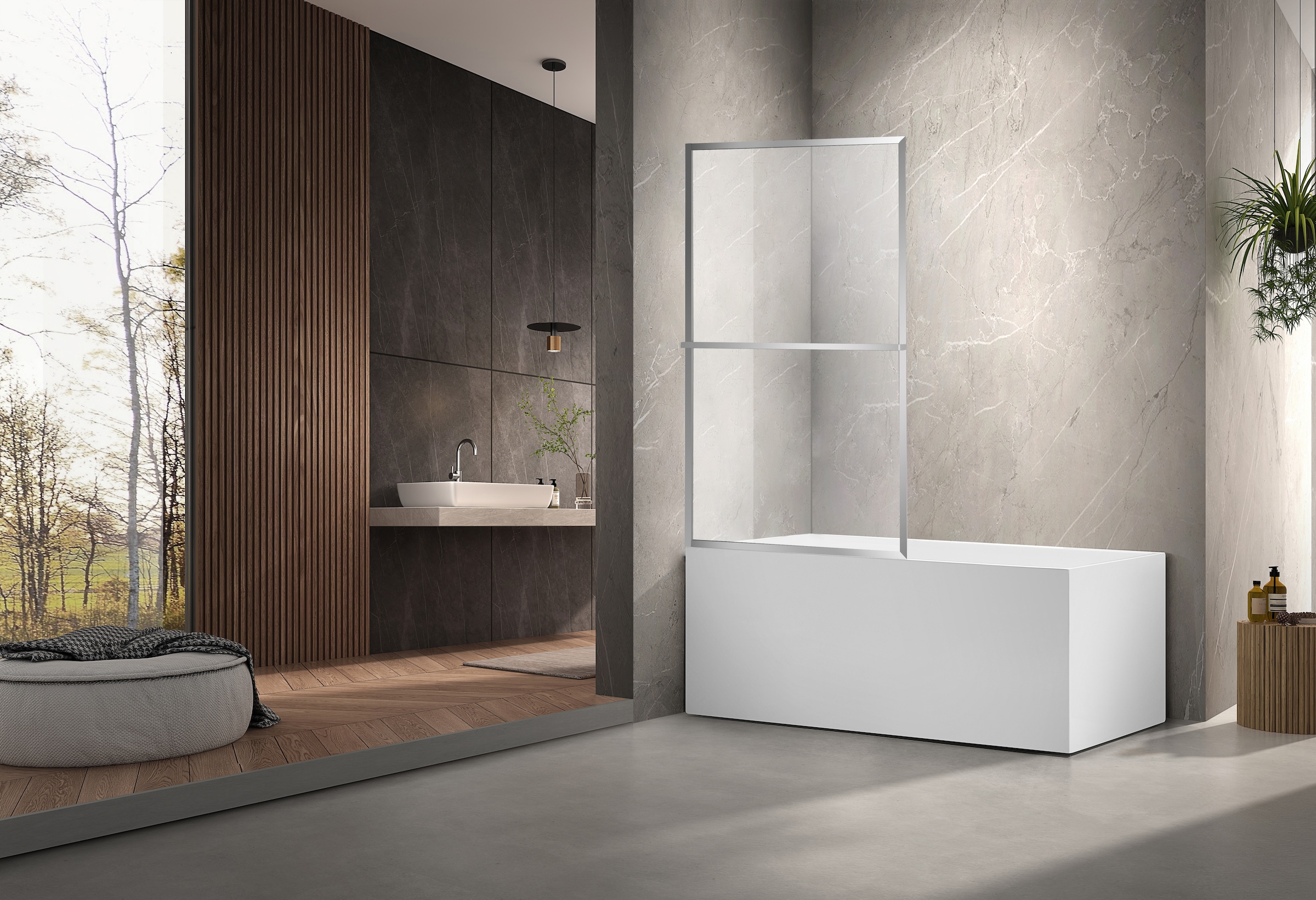 welltime Badewannenaufsatz »Block« 1 Stk. tlg. 6mm ESG und Antikalkversiegelung,extra schlanker Rahmen