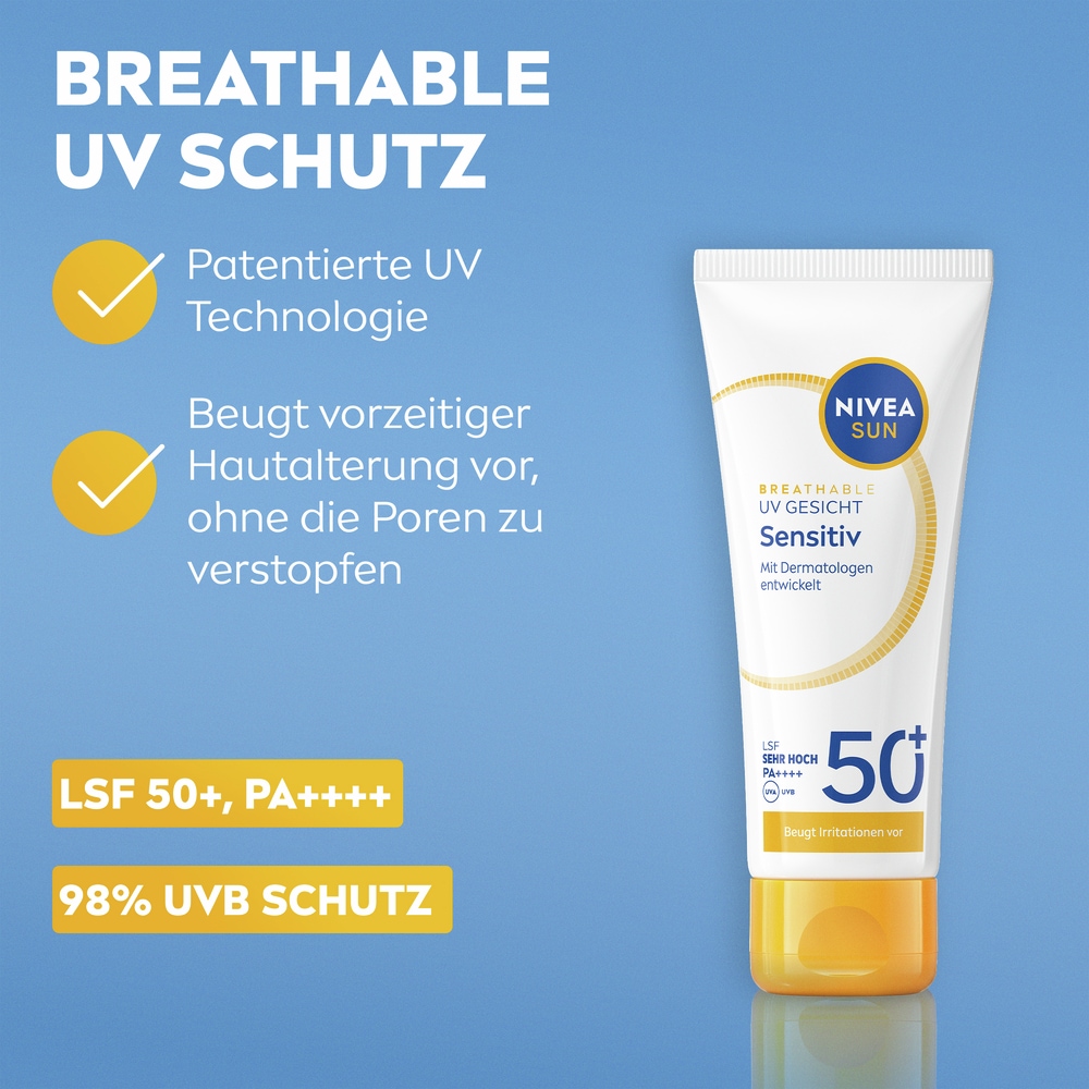 Nivea Sun Sonnenschutzlotion »UV Face Sensitive LSF50+ mit  Silky UV Stick Vorteilspack« speziell für empfindliche Haut; beugt Sonnenallergien vor