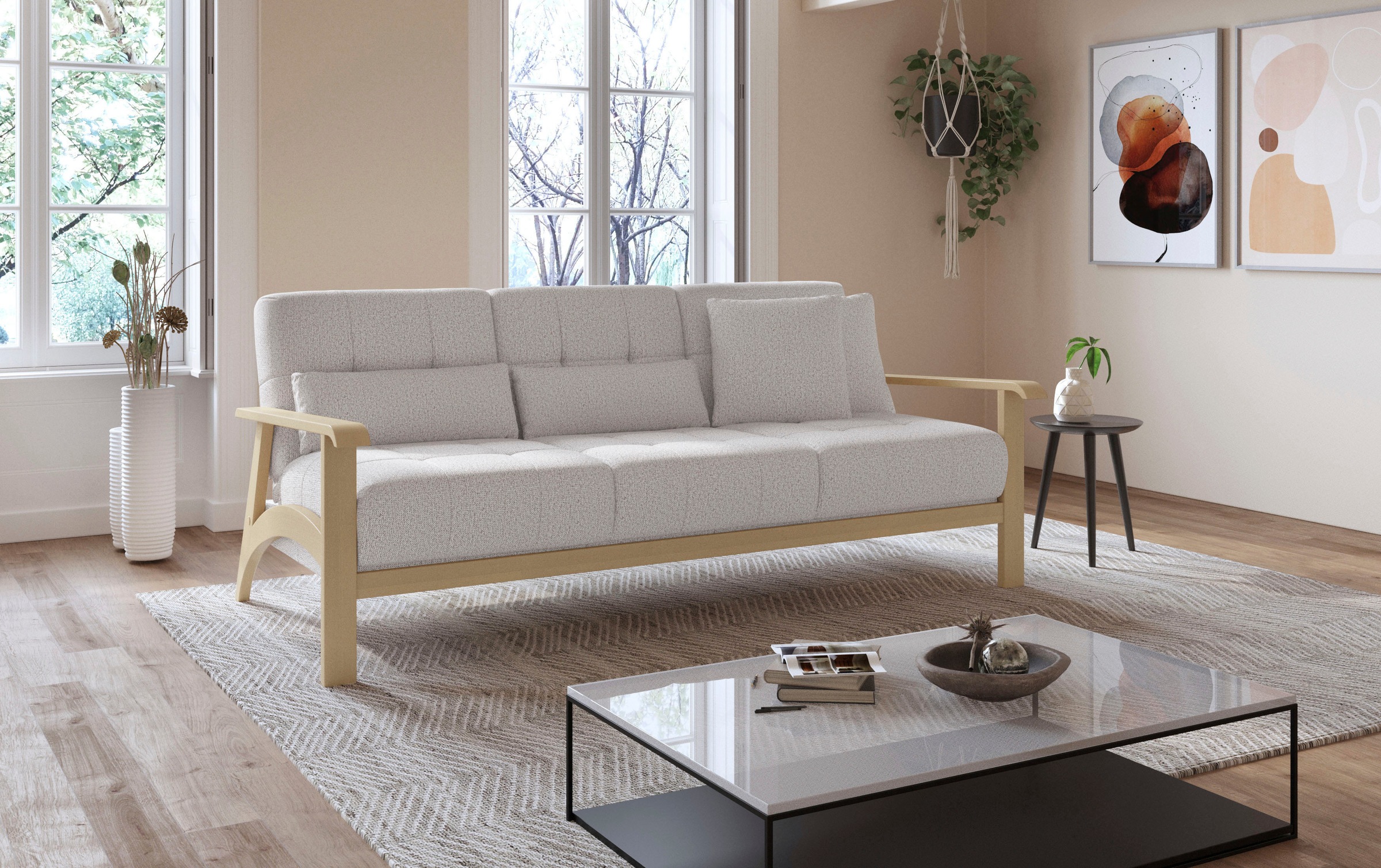 sit&more 3-Sitzer »Billund«, Armlehnen aus Buchenholz in natur, verschiedene Bezüge und Farben