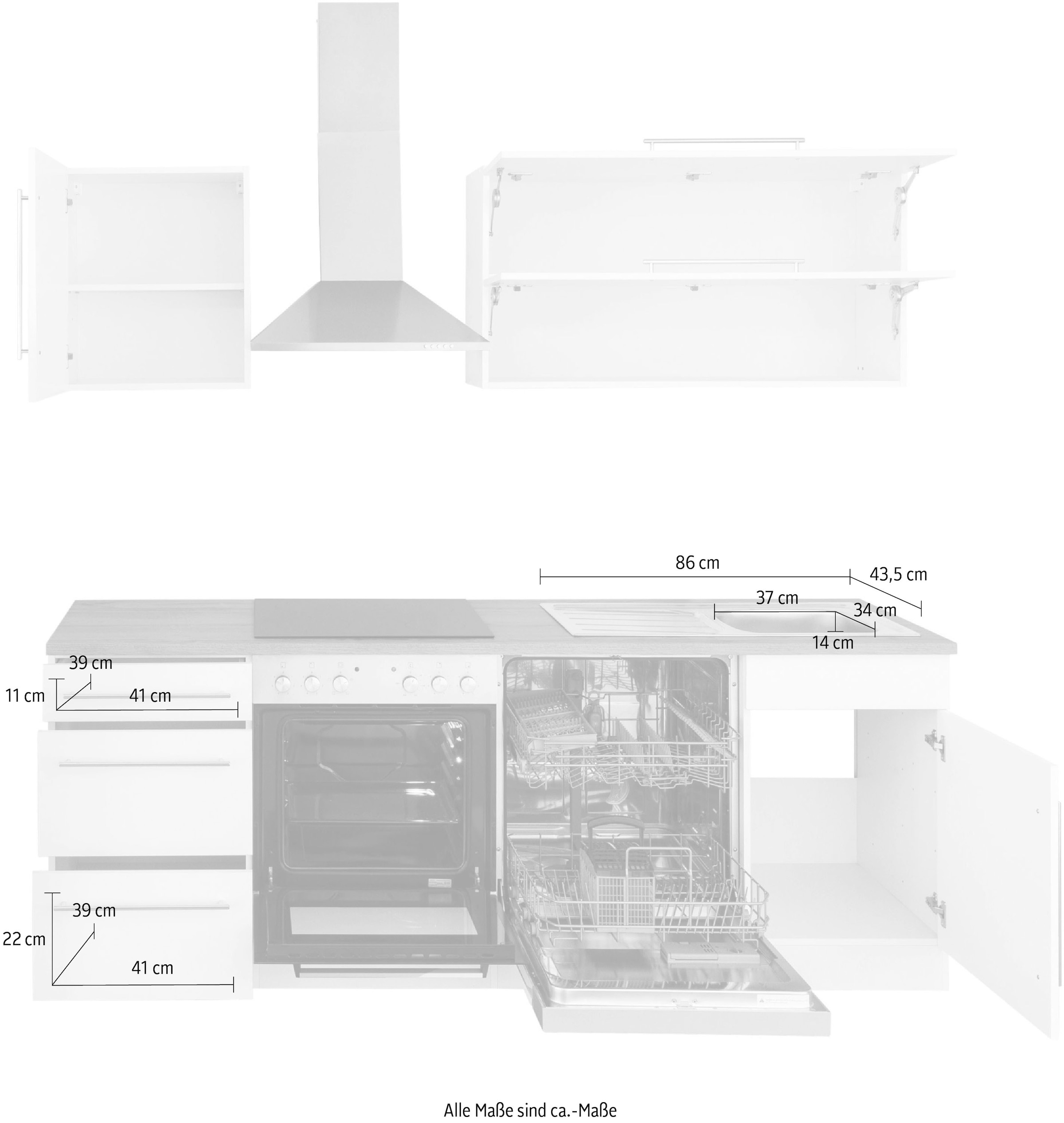 HELD MÖBEL Küchenzeile bequem E-Geräten, mit 220 bestellen Breite cm »Samos«
