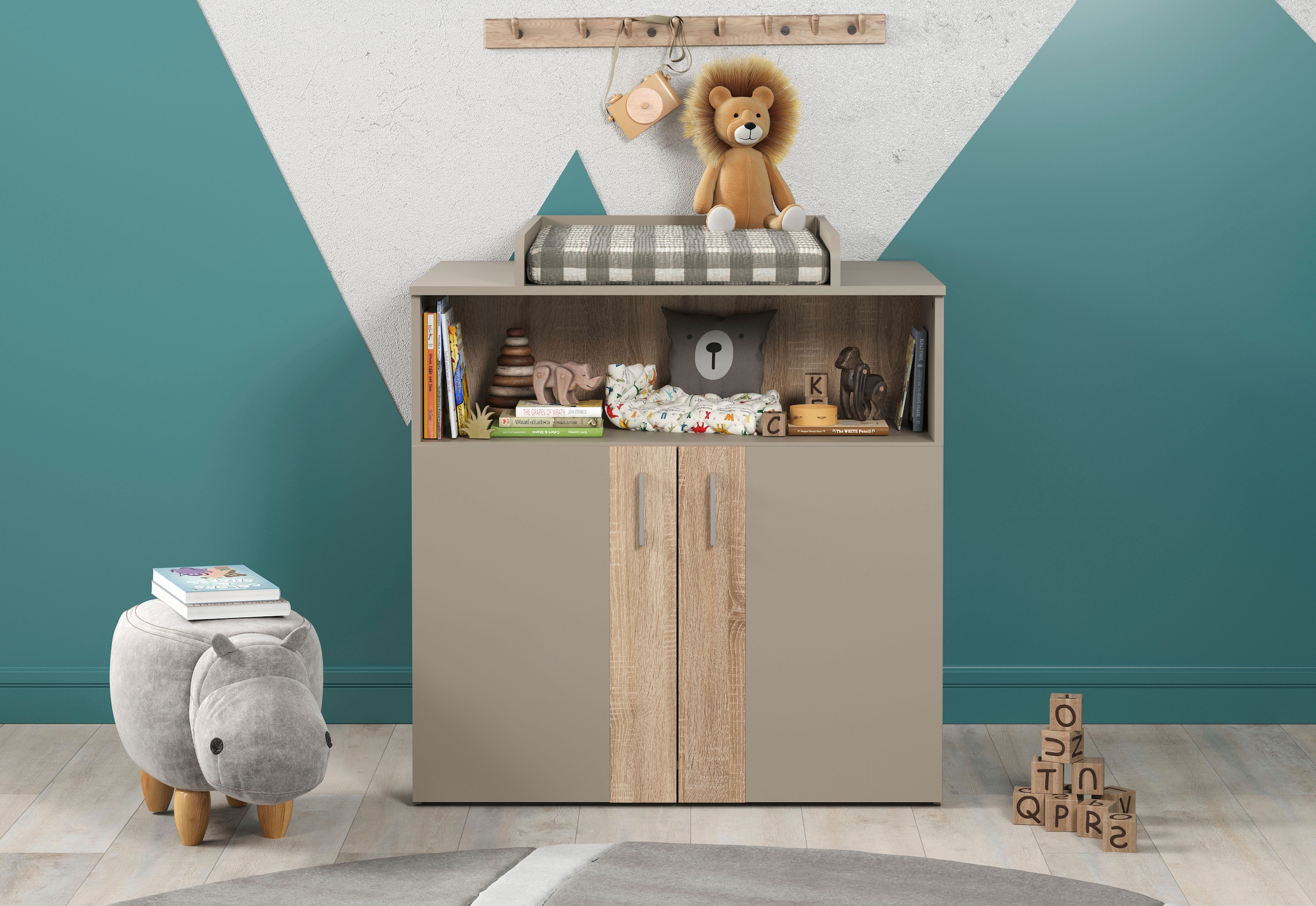 trendteam Babymöbel-Set »Beja« Set, 3 tlg. Gitterbett, Wickelkommode und Kleiderschrank - silberfarbene Griffe