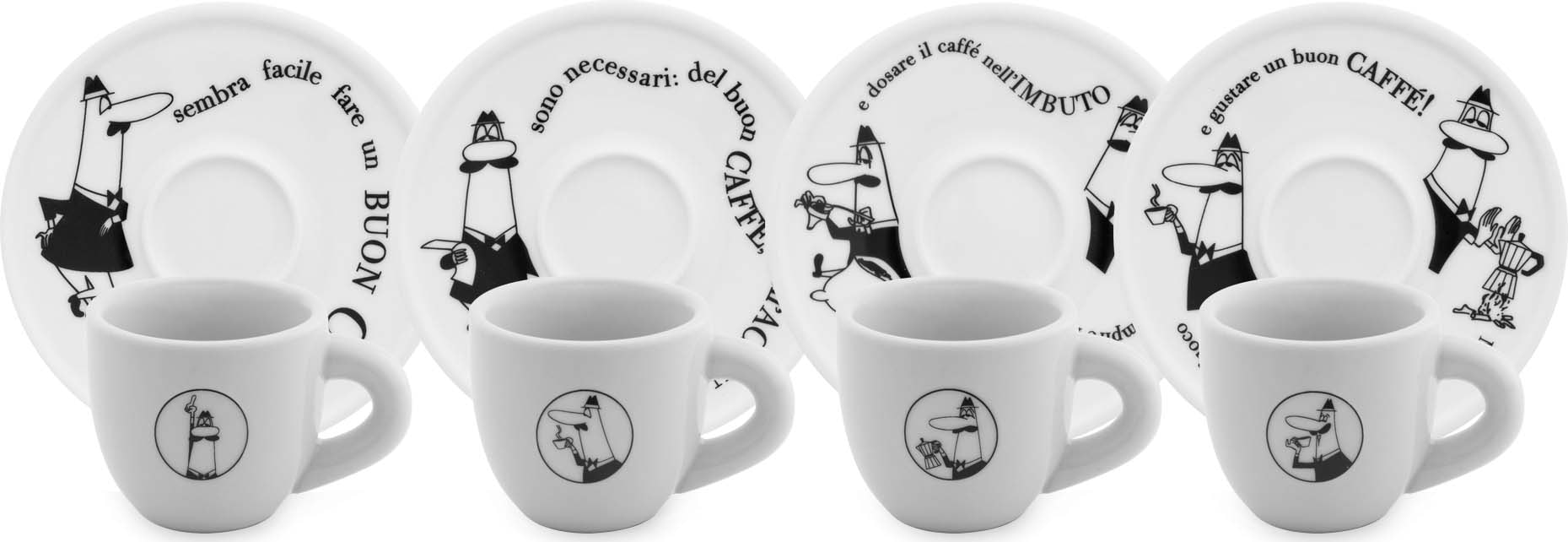 BIALETTI Espressotasse "Carosello" mit dem unverwechselbaren Bialetti-Männchen, 8-teilig, je 80 ml