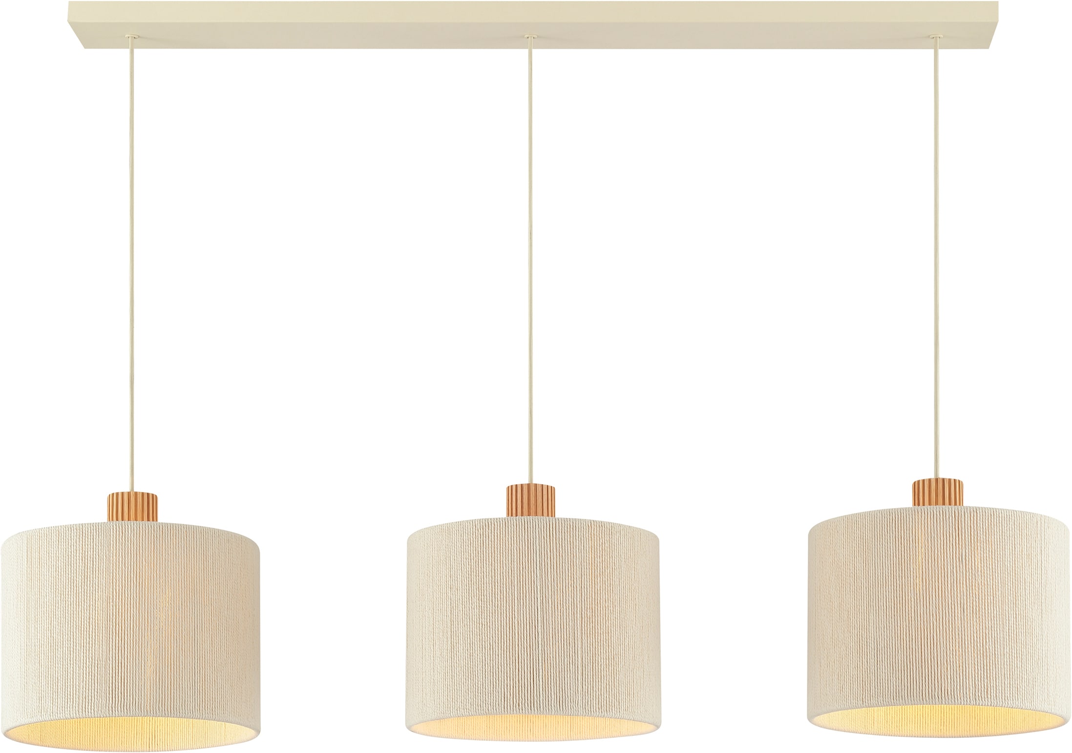 Brilliant Pendelleuchte »Arlo« E27 1 Stk. 3x E27 Fassung, 120 x 28 x 150 cm, kürzbar, Metall/Holz/Textil, beige
