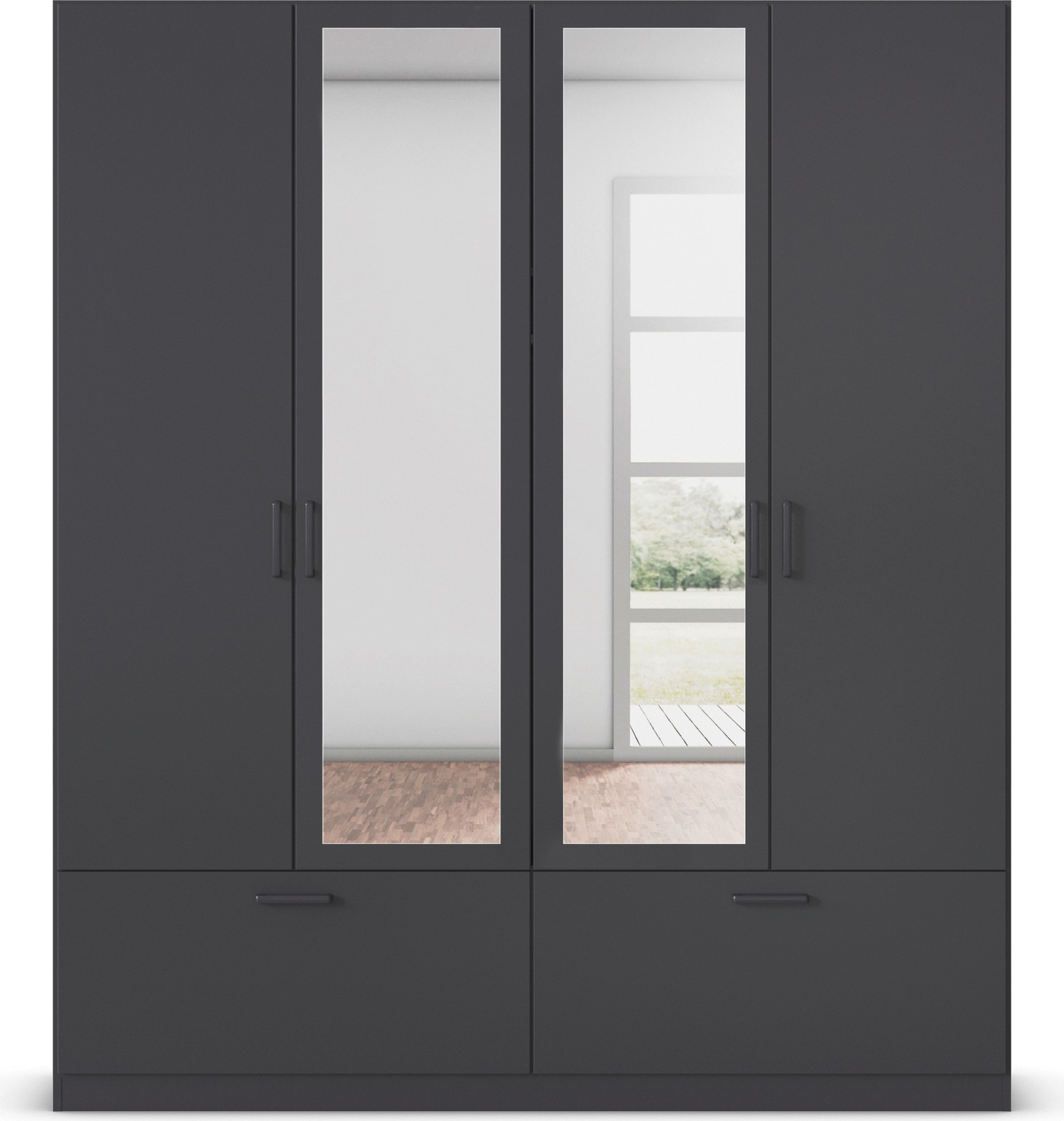 rauch Drehtürenschrank »Kleiderschrank Schrank Garderobe Wäscheschrank BARI mit Spiegel« mit Schubkästen und modernem Griff in Graumetallic MADE IN GERMANY