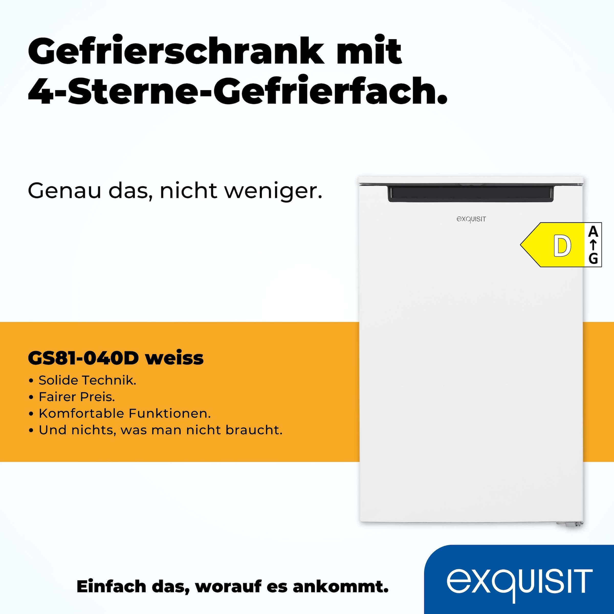 exquisit Gefrierschrank »GS81-040D weiss«, 85 cm hoch, 55 cm breit, 87 Liter Nutzinhalt, Flexibler Türanschlag, 4 Sterne Gefrieren
