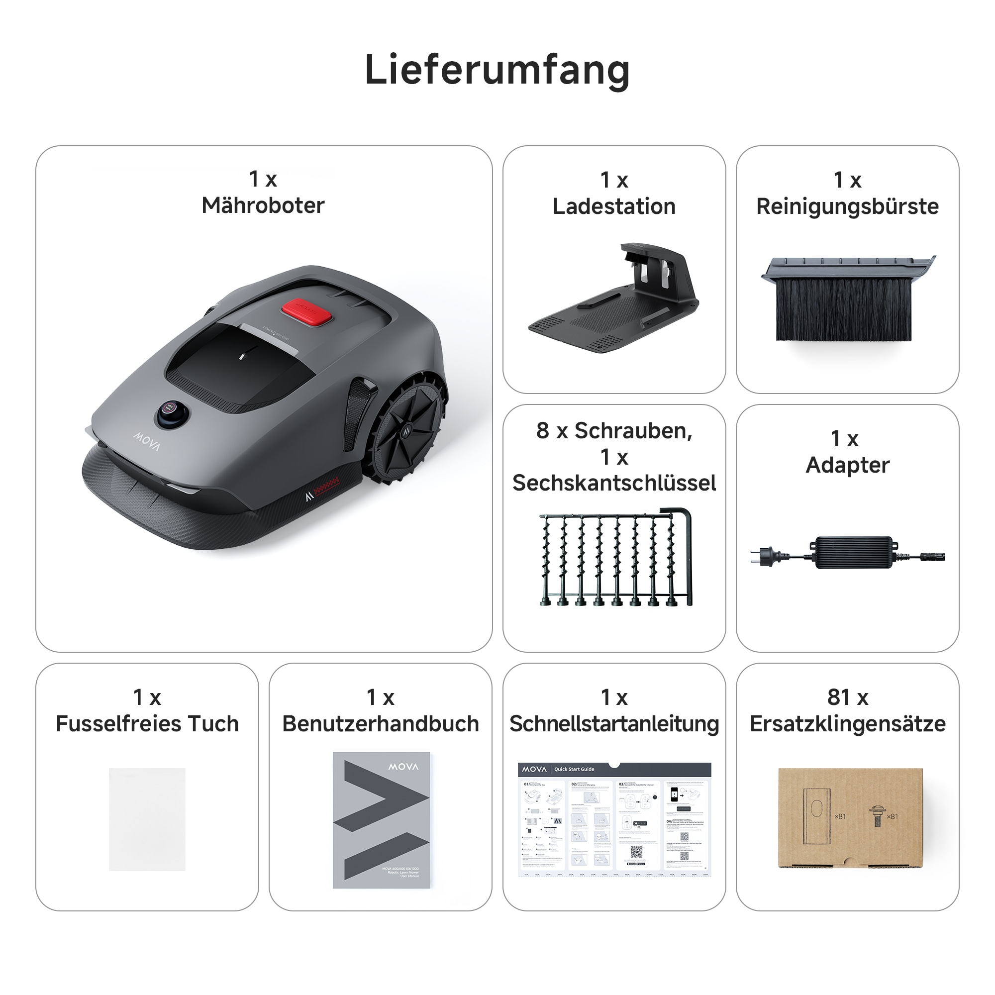 Mova Rasenmähroboter »»MOVA 600 Kit««, (mit Ladestation und umfangreichem Zubehör), 600m², Ersatzklingen, Schnitthöhe (2-6cm)