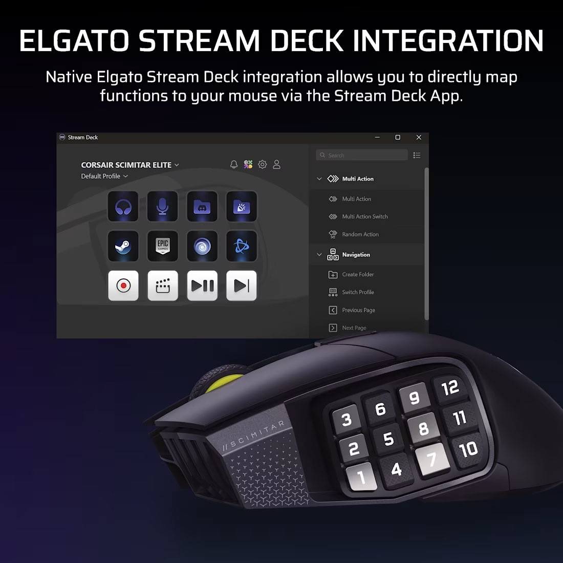 Corsair Gaming-Maus »Scimitar Elite Wireless SE MMO« RF kabellos + Bluetooth | USB
