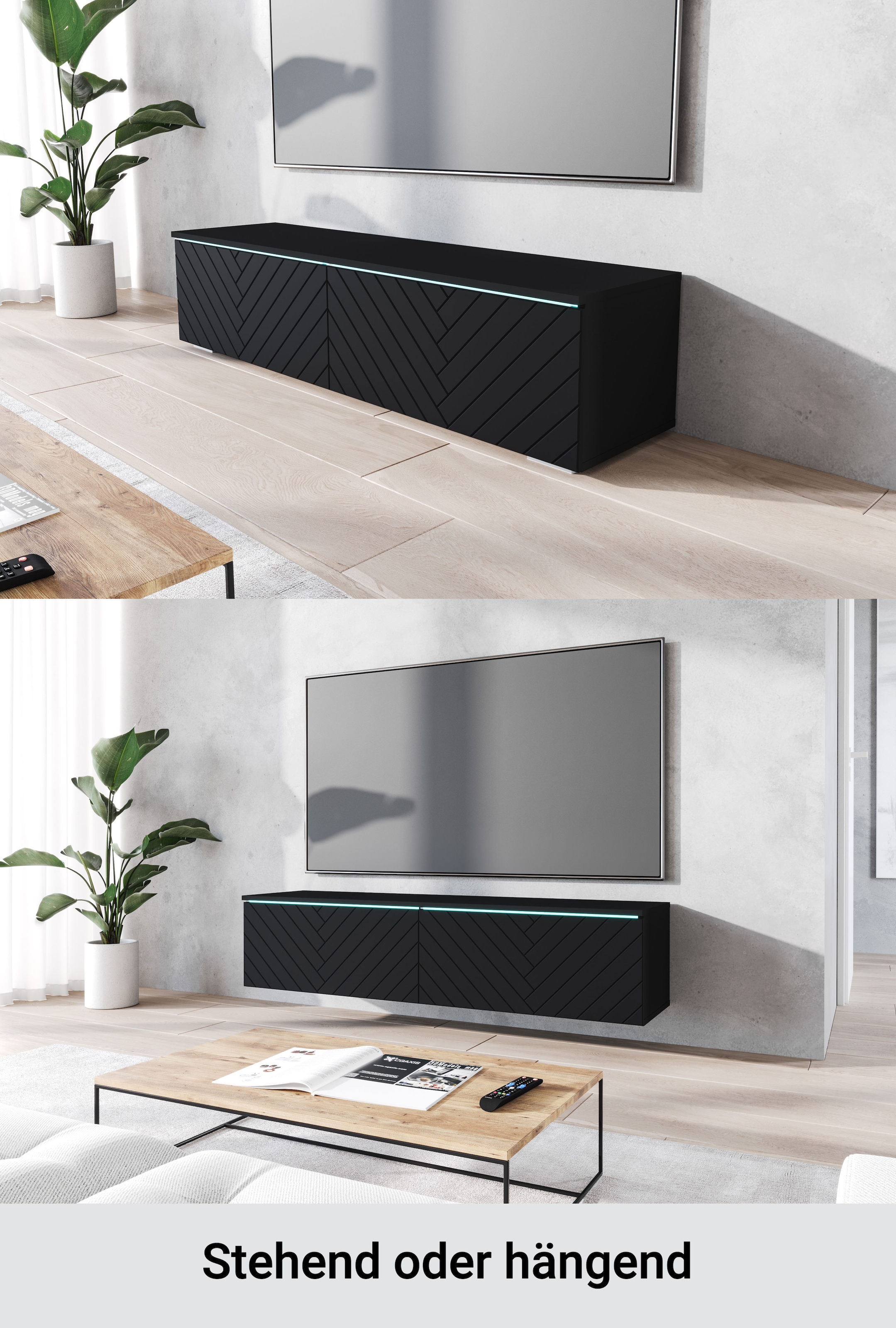 INOSIGN Lowboard »wahlweise mit oder ohne Beleuchtung« 1 Stk. tlg. 140 cm TV-Board ohne Griffe, mit viel Stauraum, stehend und hängend