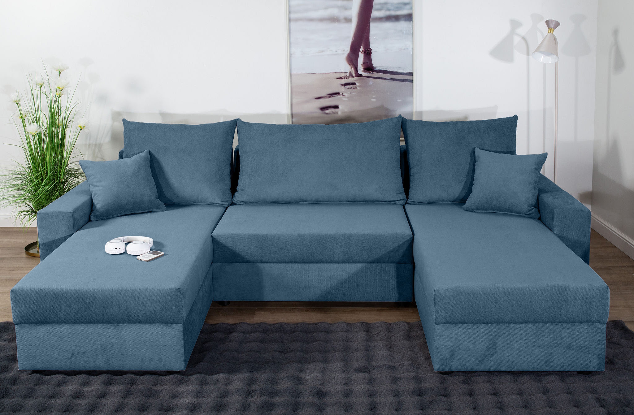 COLLECTION AB Wohnlandschaft »Pico U-Form, Breite 252, mit Armlehne Schlaffunktion, Bettkasten«, Wohnlandschaft,2 X Ottomane,Polyätherschaum Polsterung