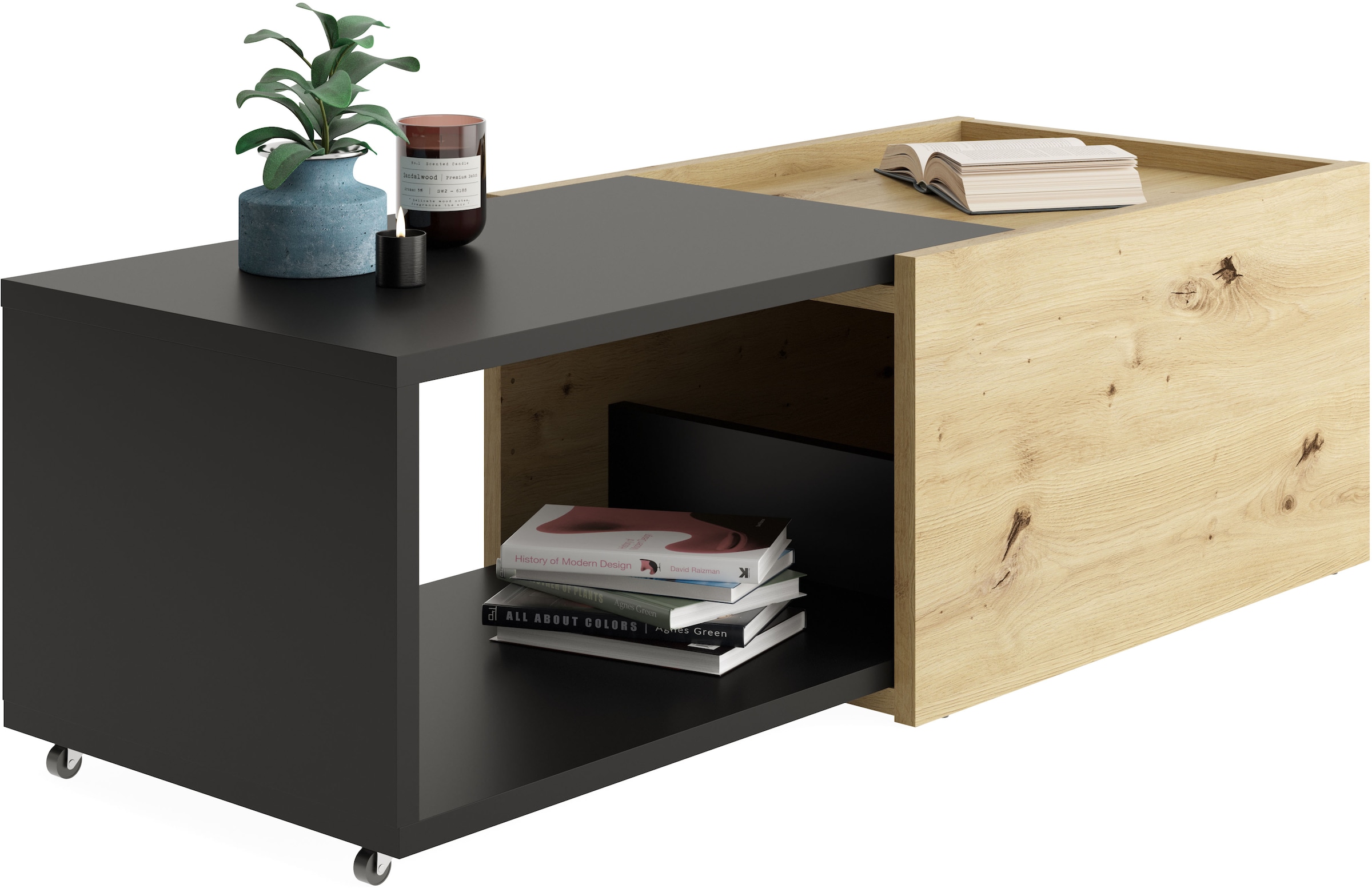 FMD Couchtisch "Slide" flexibel ausziehbar, mit Rollen, Breite: 70 bis 125 cm