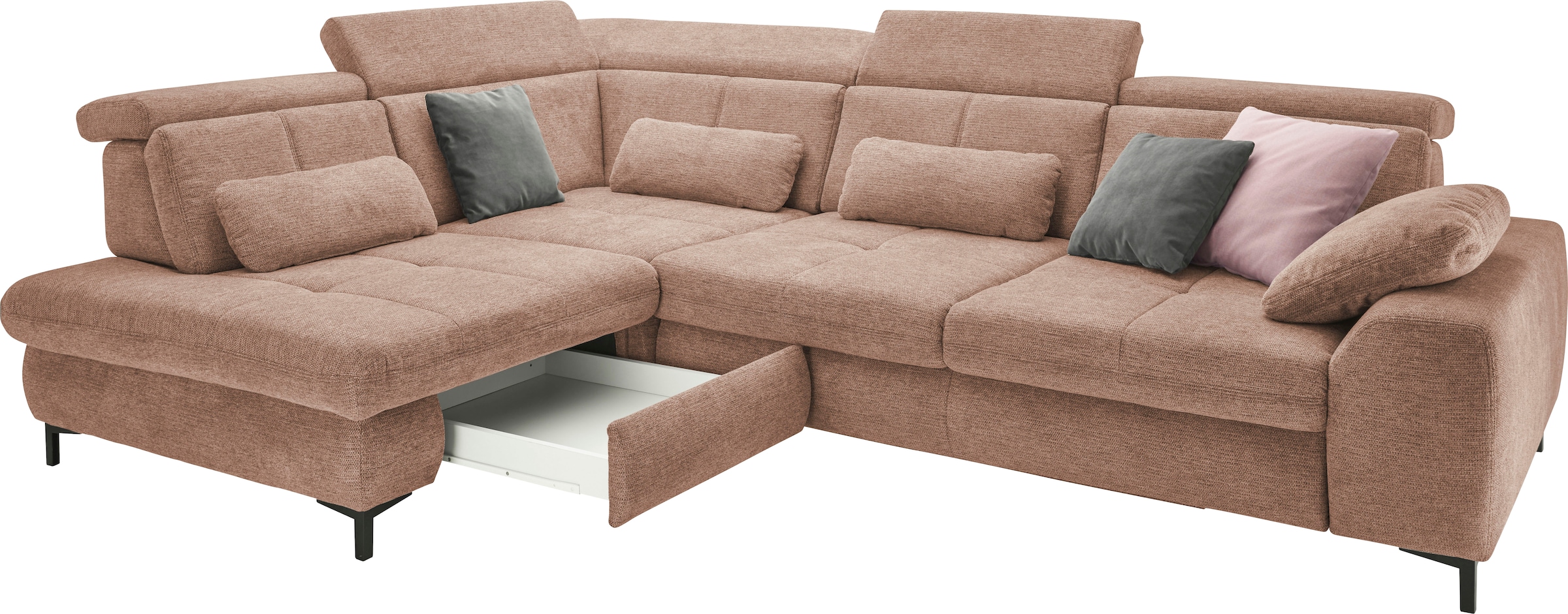 set one by Musterring Ecksofa »SO 3400 Sitzhöhe 47cm oder 49cm, Sitztiefe verstellbar, B/T 317/220 cm«, Kaltschaumpolsterung, Flachgewebe, whlw. mit Funktionen, Sitzhöhe 47