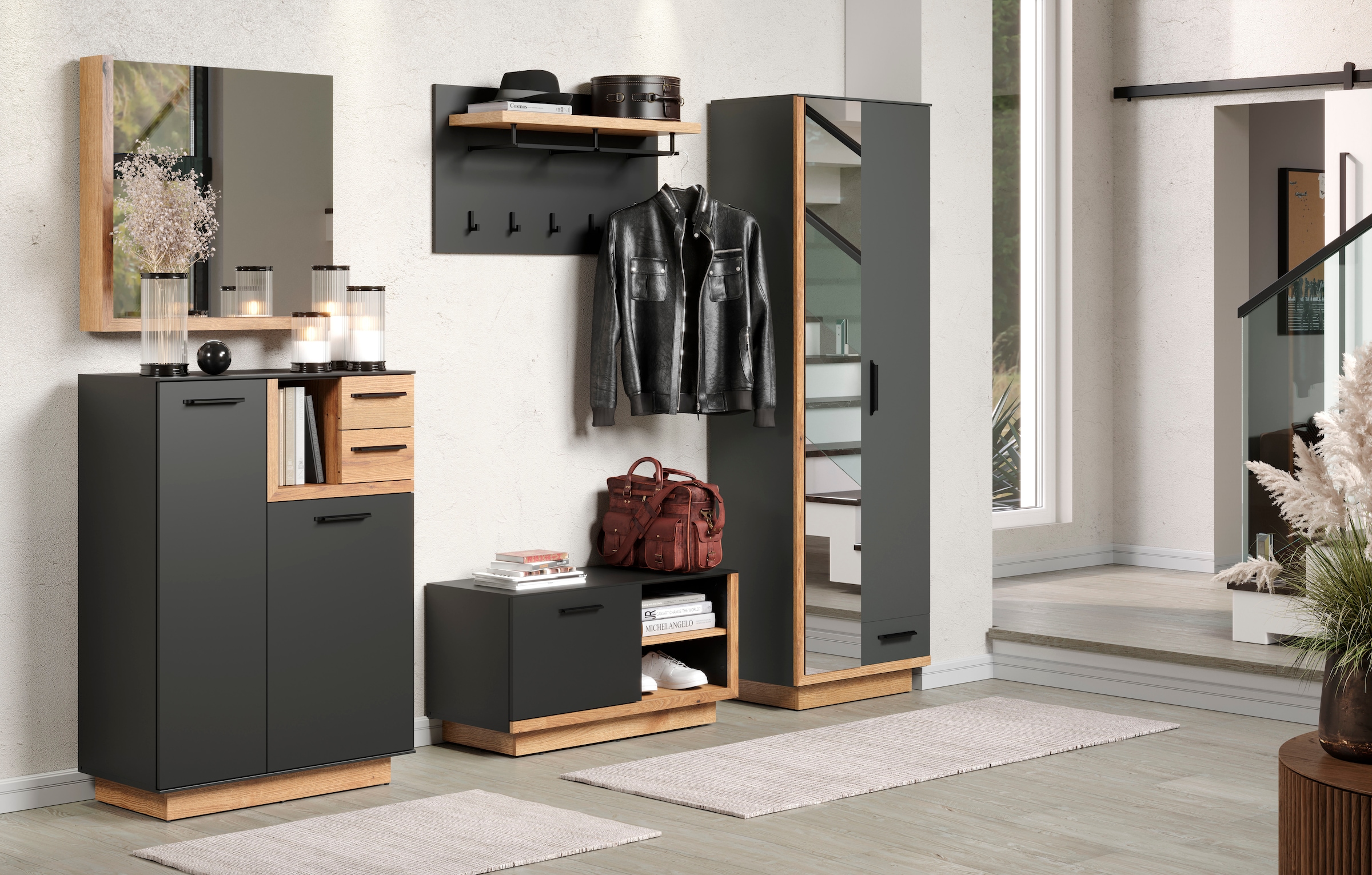 INOSIGN Garderoben-Set »Premont«, (5 St.), Elegante Garderobenmöbel auf Sockeln - Mit 2 Spiegeln - Soft-Close