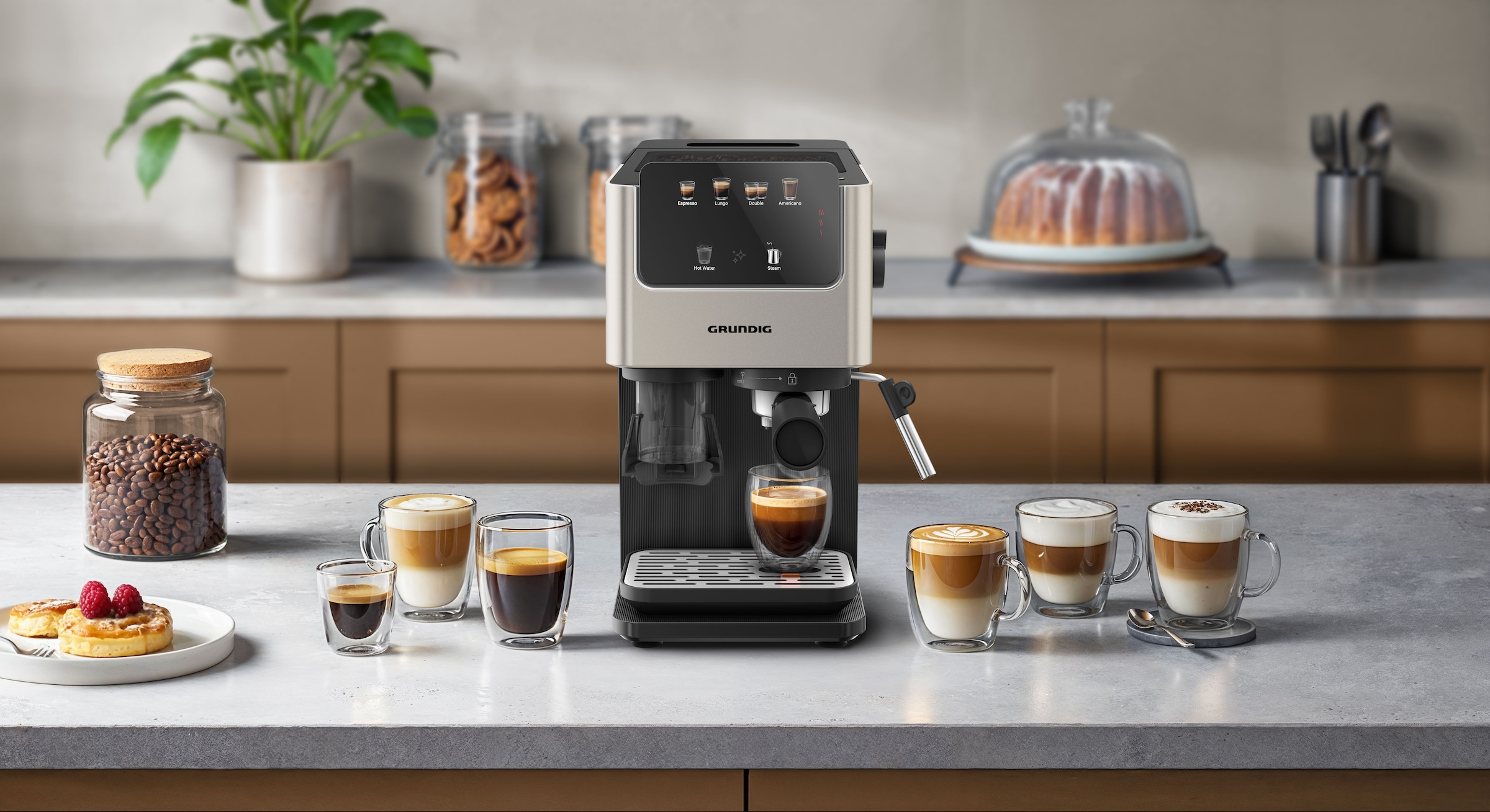 Grundig Siebträgermaschine »KSM 7530« Kaffeevollautomat mit 15 Bar, Touch & GrindPro™ Mahlwerk