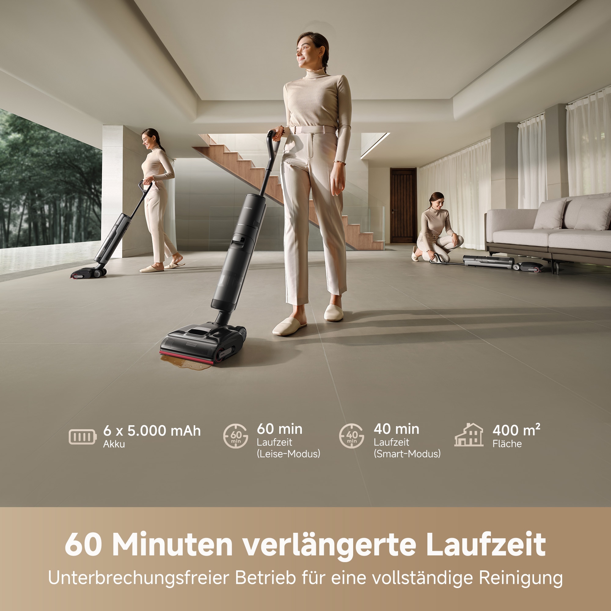 Dreame Nass-Trocken-Sauger »H15 Pro, 21.000 Pa Saugkraft, GapFree,180°-Design, Selbstreinigung«, Triple-Edge-Reinigung, TangleFree, App-Control, Heißlufttrocknung