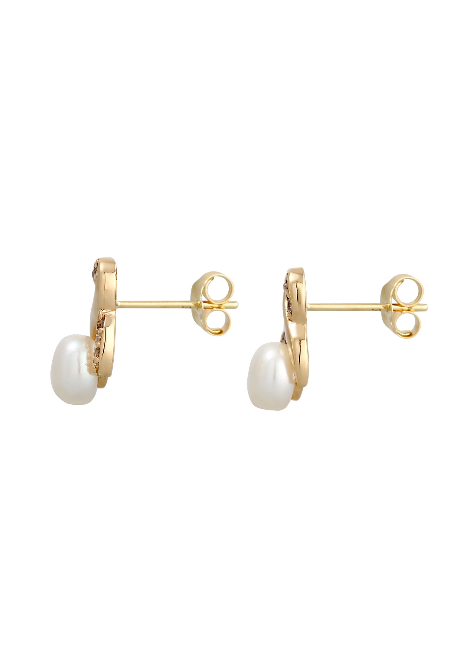 Elli Premium Paar Ohrstecker »Ohrringe Infinity Zirkonia Süßwasserperle 585 Gelbgold«