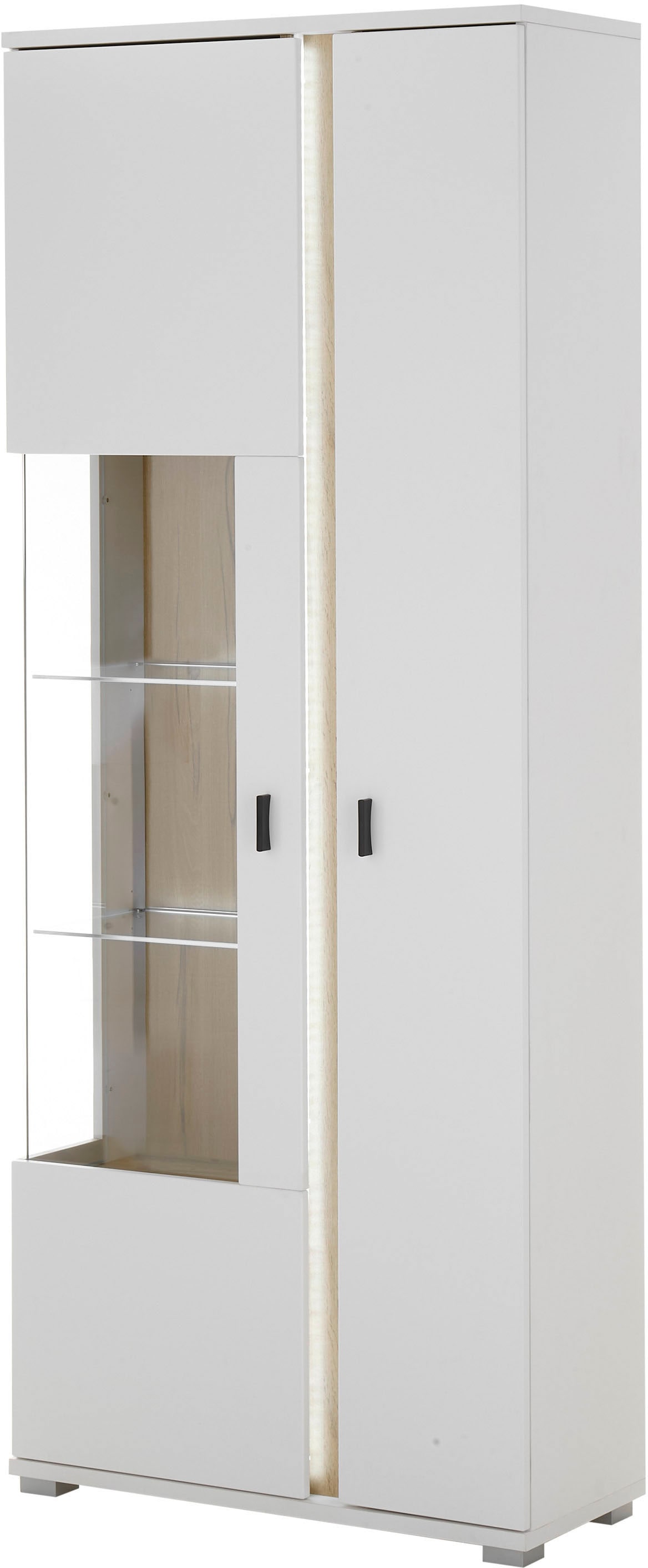 INOSIGN Vitrine »LONG ISLAND, Stauraumvitrine«, (1 St.), in moderner Trendfarbe,inklusive senkrechter Beleuchtung,Breite 80 cm