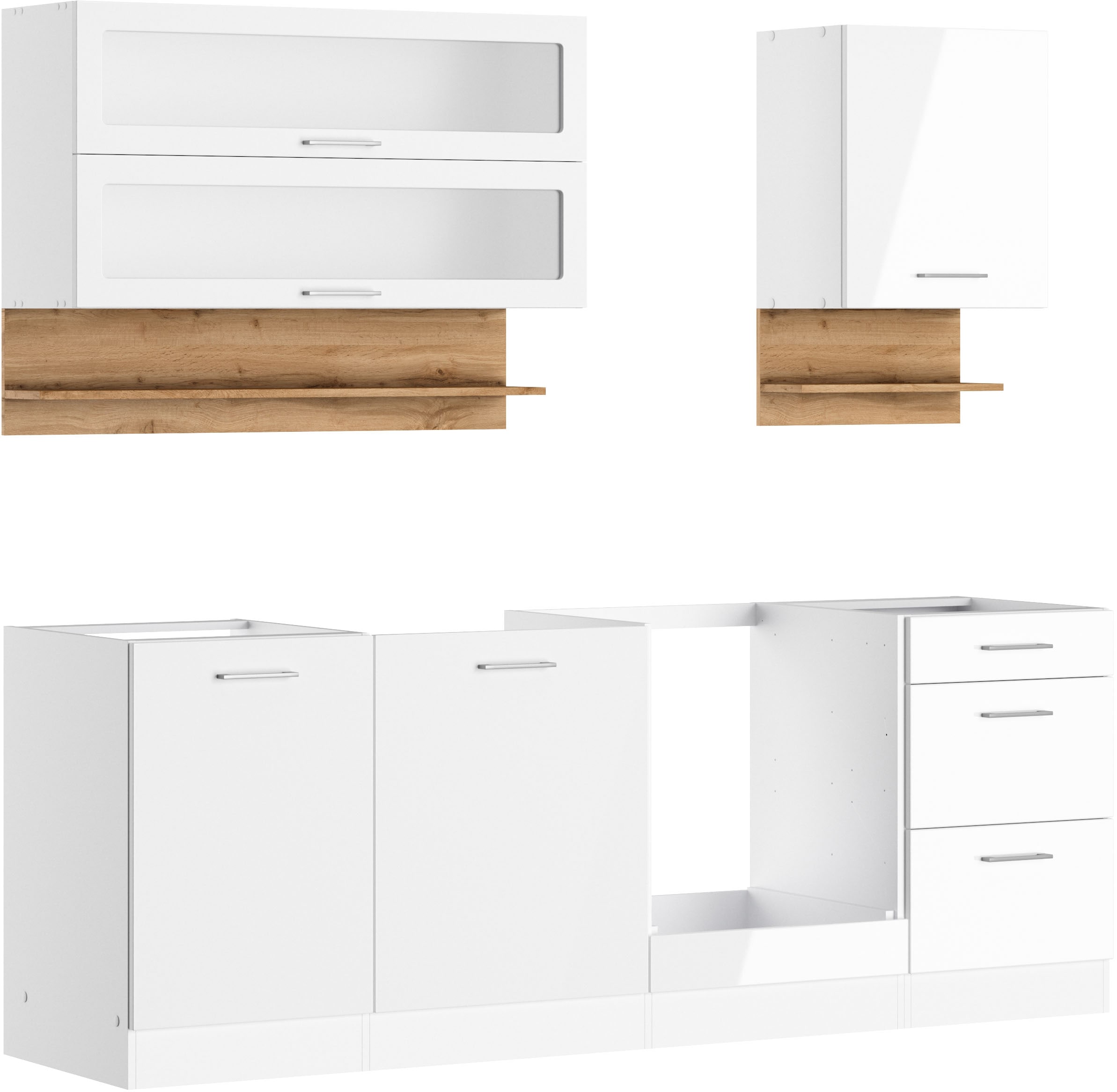 KOCHSTATION Küchenzeile "KS-Milan" 220 cm breit, robuste Metallauszüge, viel Stauraum
