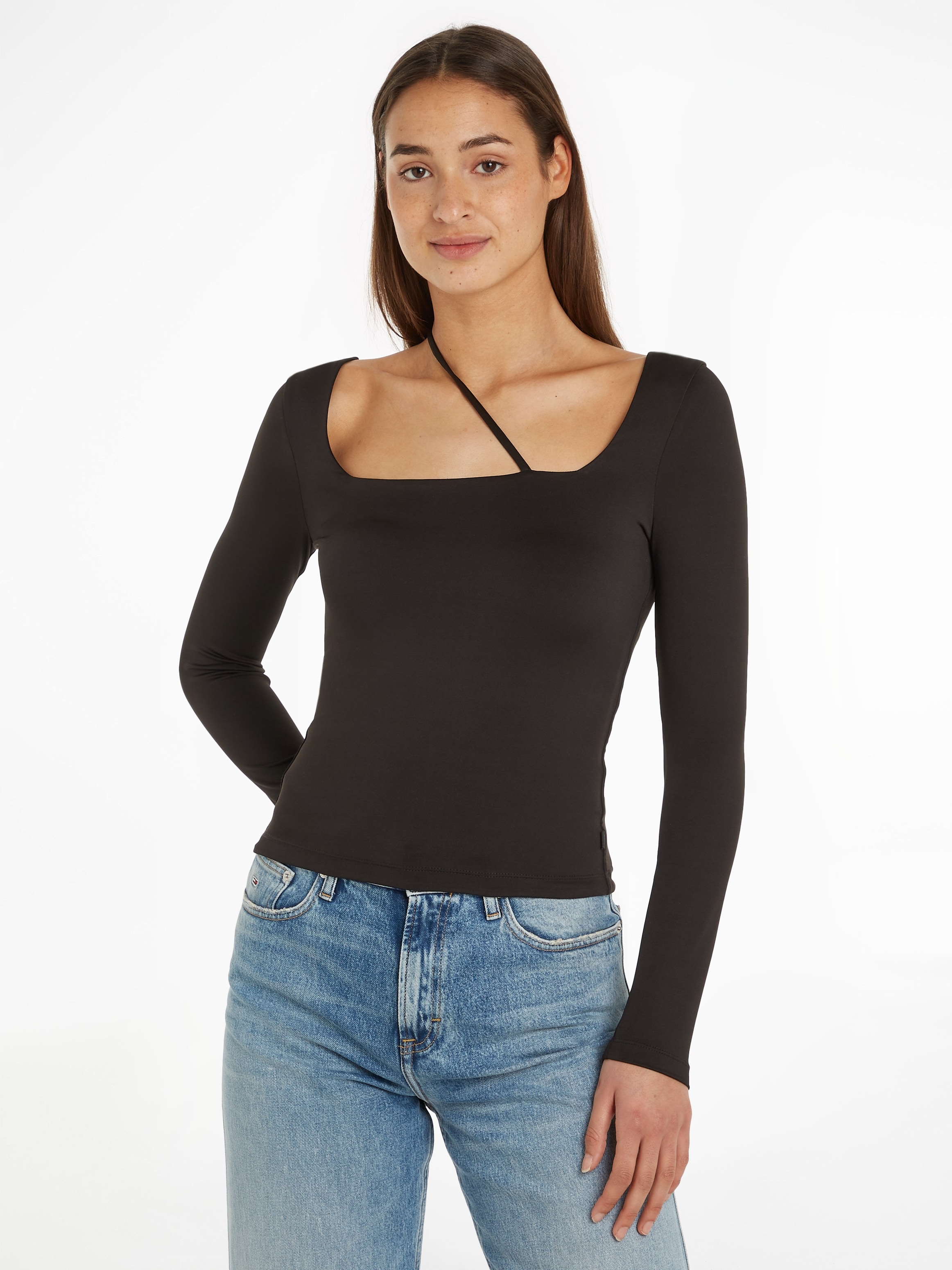 Crop-Top, mit eckigen Ausschnitt und stylischer Zusatzschnur