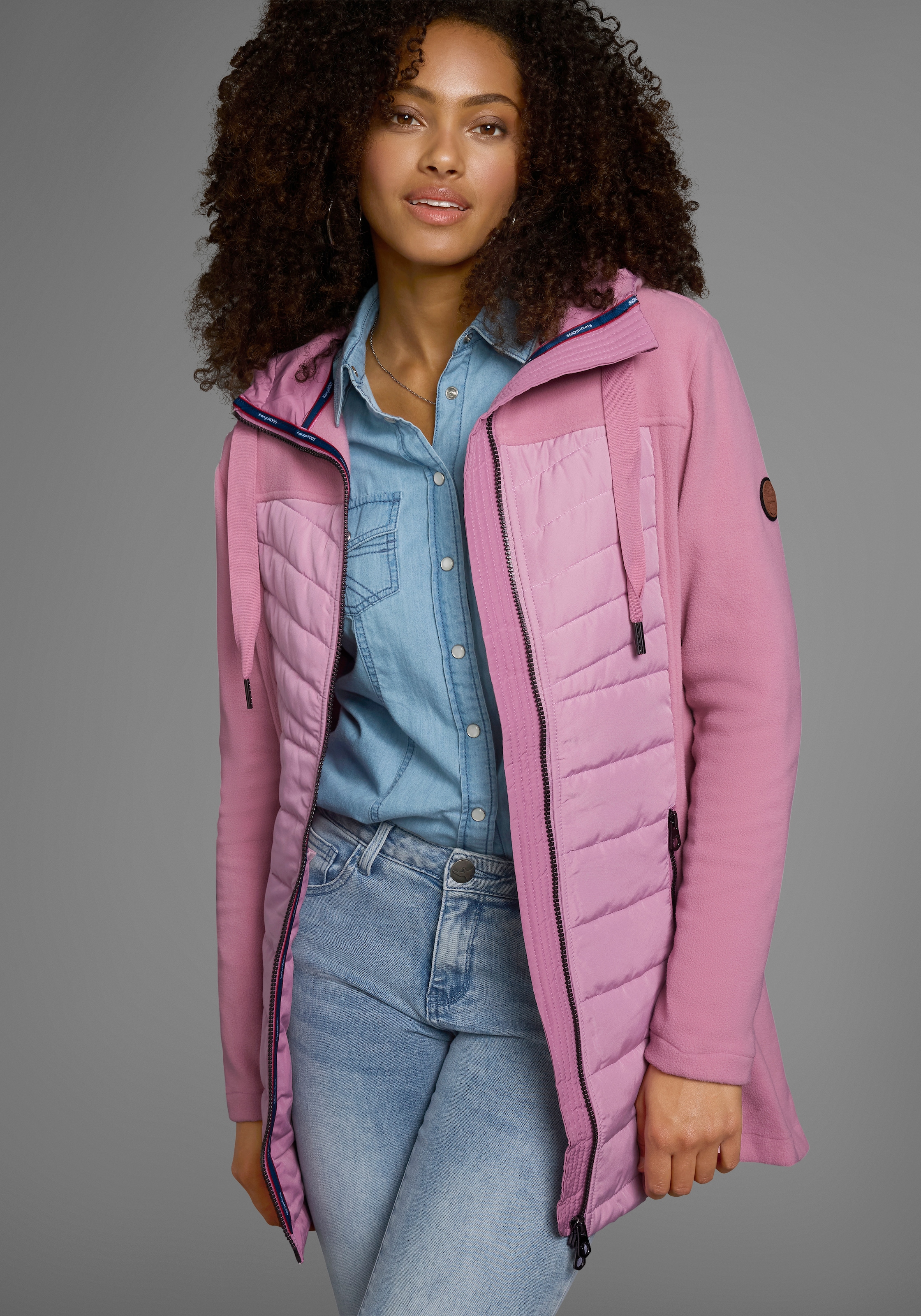 KangaROOS Langjacke, mit Kapuze, Hybridjacke - Fleecejacke mit wattierten Bereichen