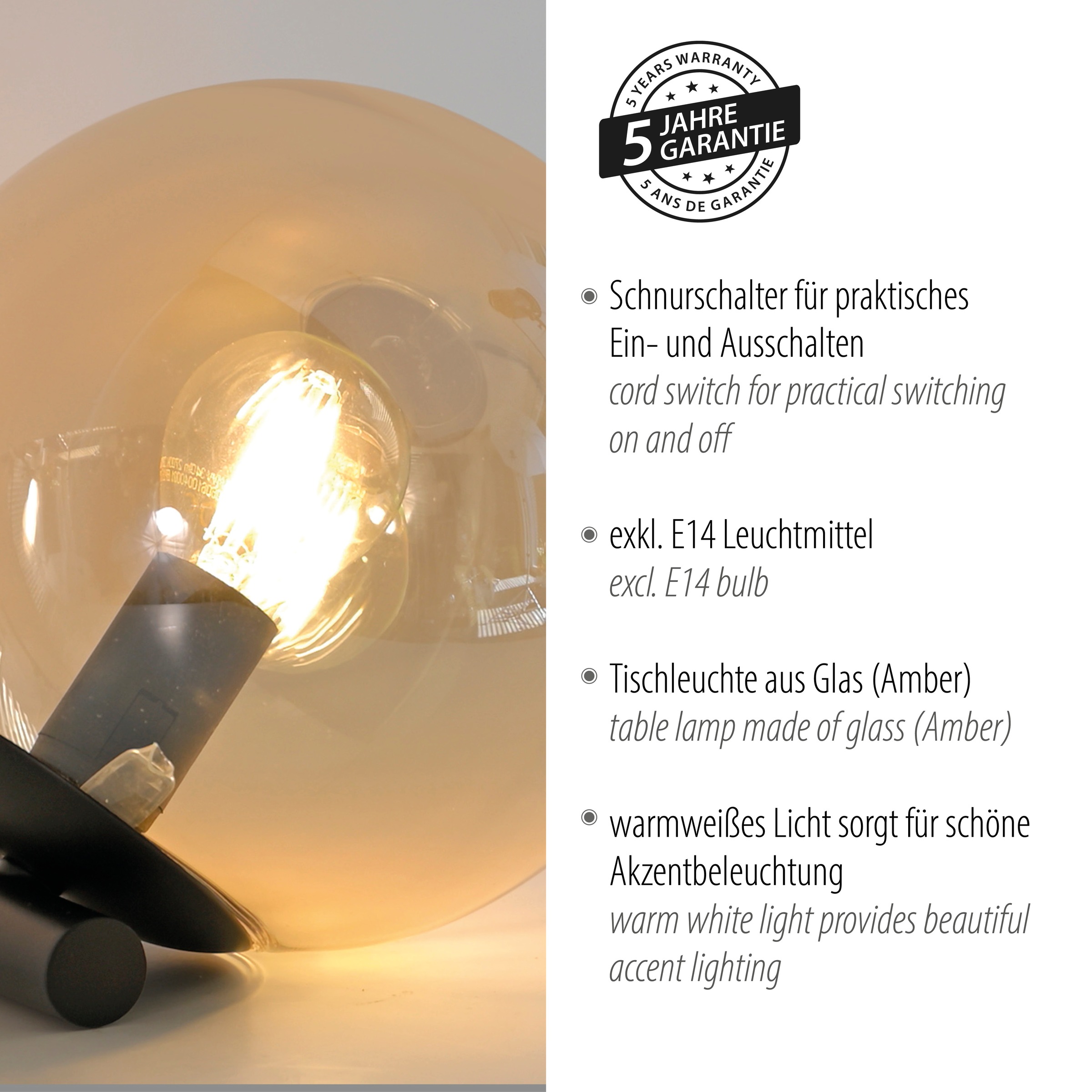 my home Tischleuchte »Nymölla« E14 Tischleuchte mit großer Glaskugel, amberfarben oder opal matt weiß