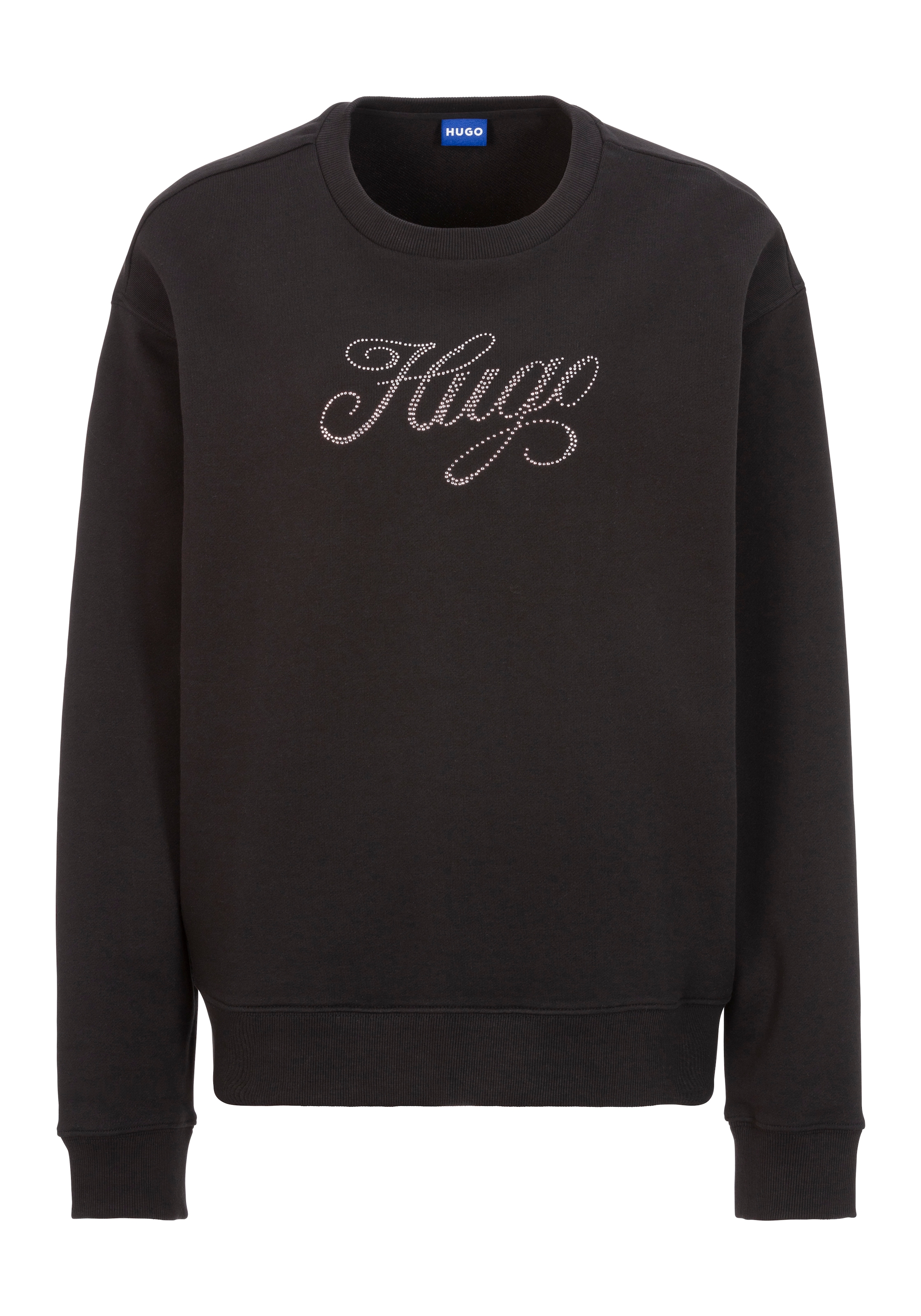 HUGO Blue Sweatshirt »Oversized Crew«, mit Flower Backprint, Straß Logo Print