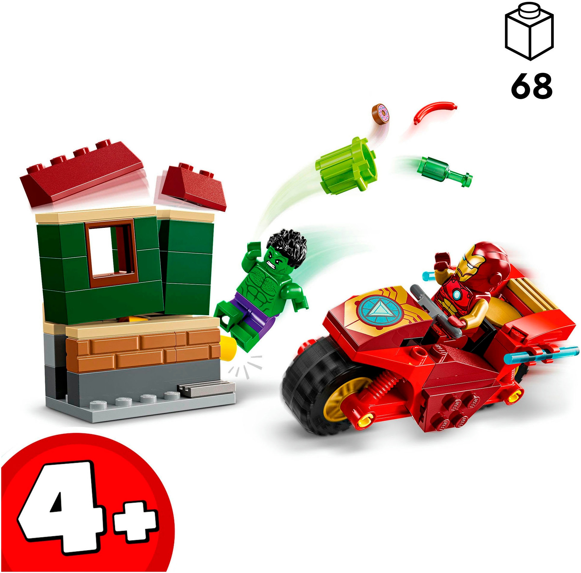 LEGO® Konstruktionsspielsteine »Iron Man mit Bike und der Hulk (76287), LEGO Super Heroes«, (68 St.), Made in Europe