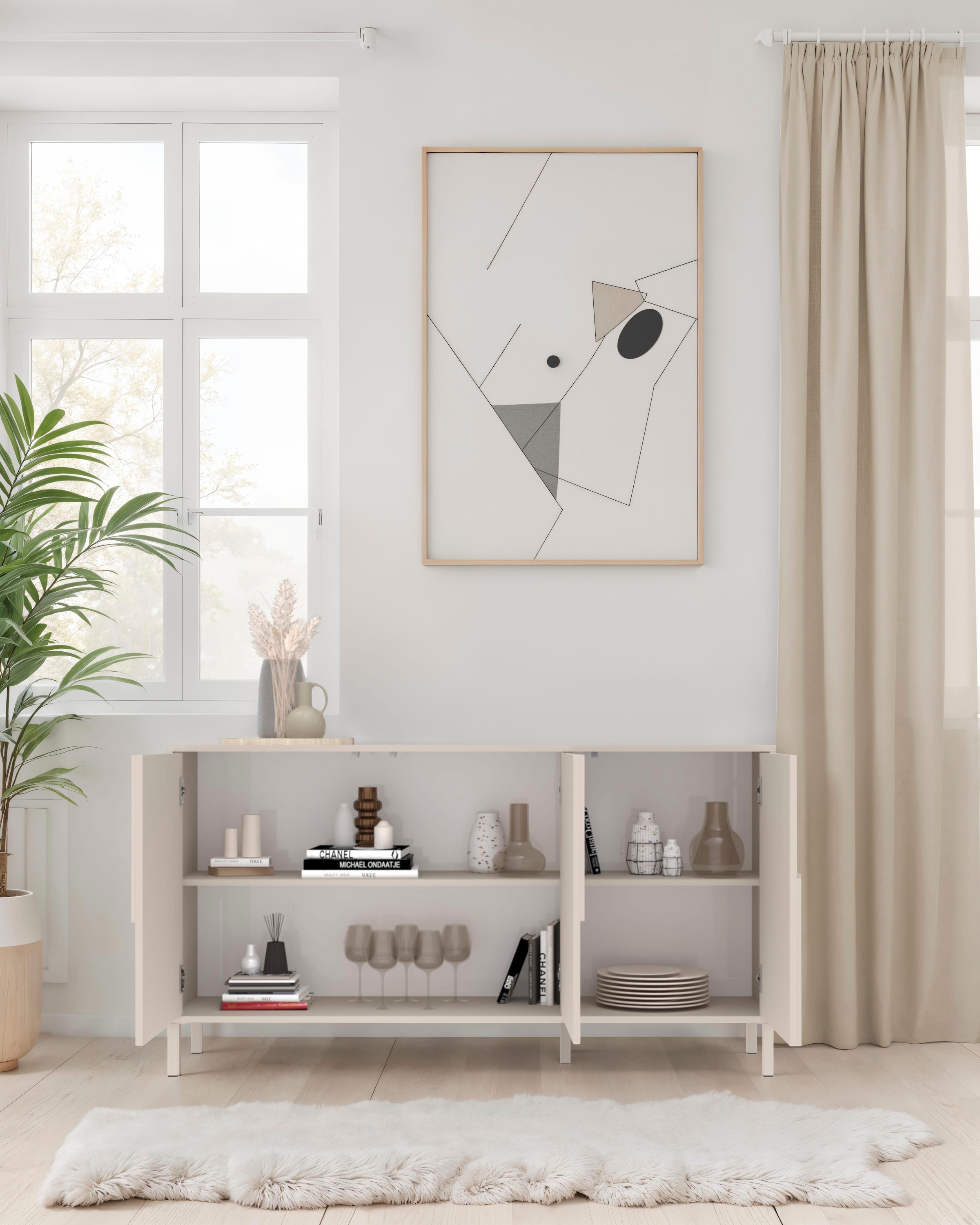 INOSIGN Sideboard »Stone, 155 cm breit, 3 Türen, Anrichte, Kommode, Stauraumschrank« 3D-Design, Push-to-open, Innenraum großzügig, Füße 14/2 cm wählbar