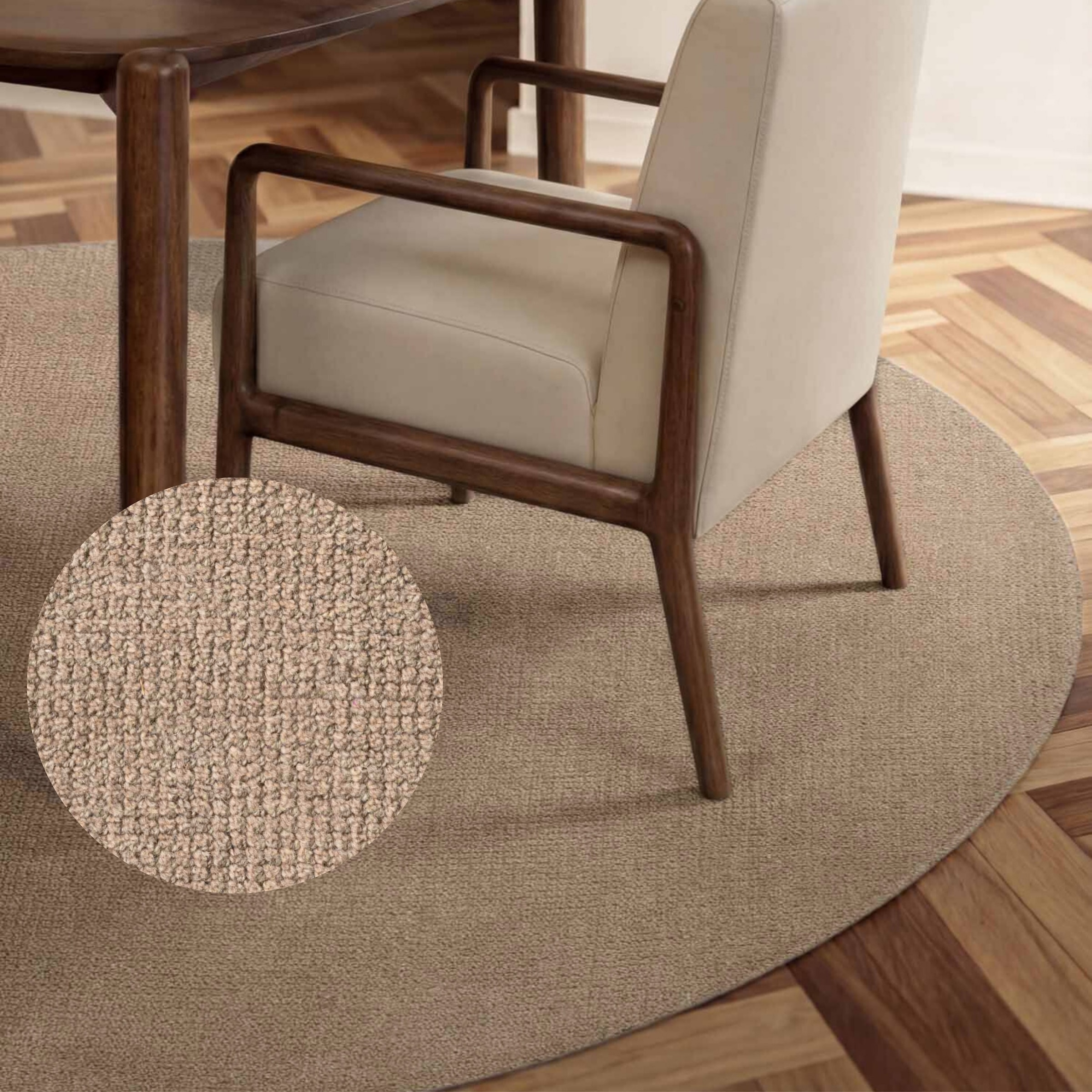 Ted Baker Greenwich Wool Rug Handwoven Living Room in Beige | Size: 160cm diameter