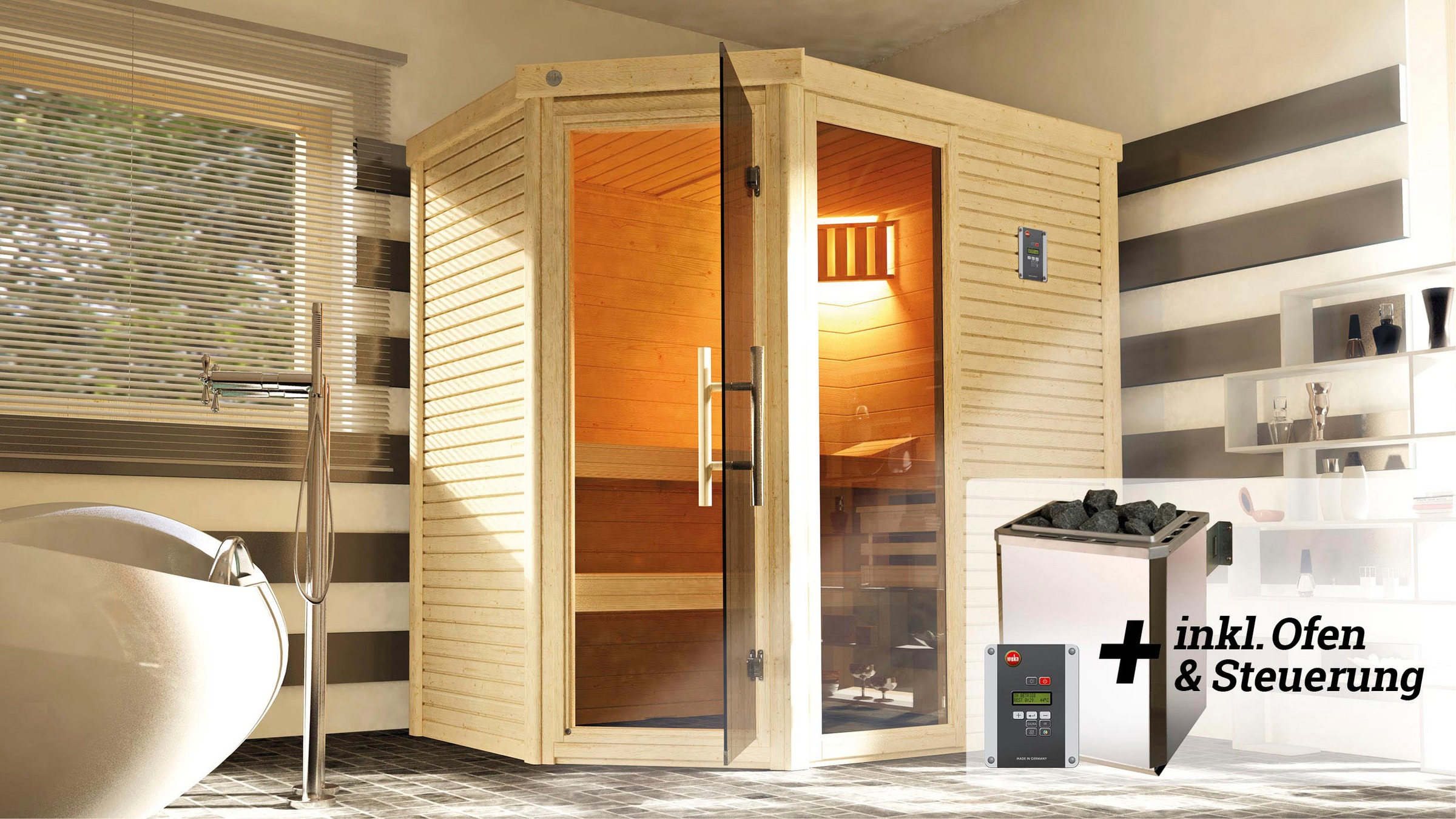 weka Sauna »Cubilis«, 7,5 kW-Ofen mit digitaler Steuerung