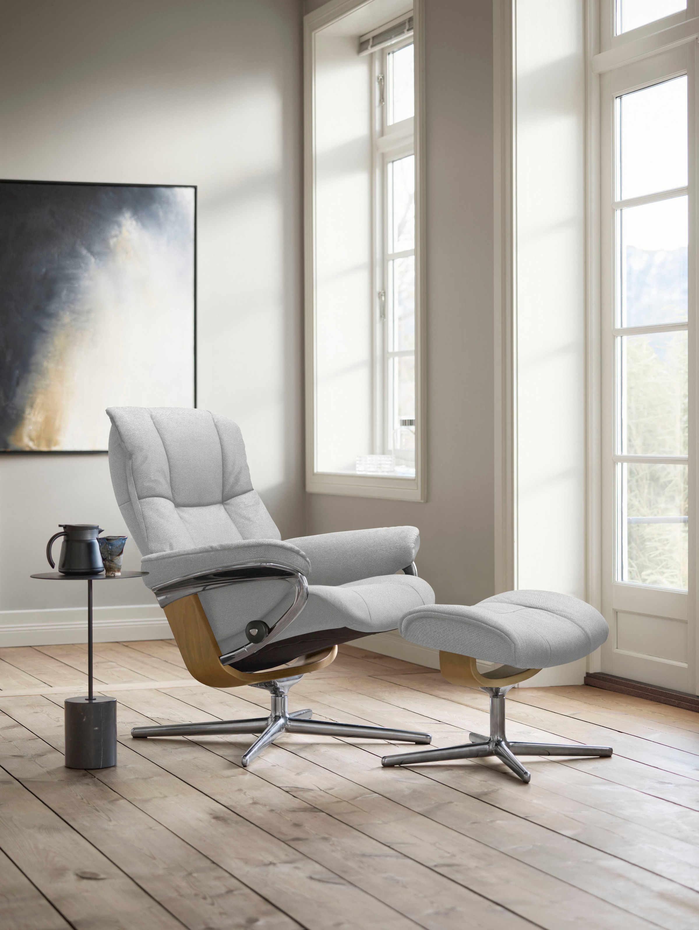 Stressless® Relaxsessel »Mayfair«, (Set, Relaxsessel mit Hocker), mit Hocker, mit Cross Base, Größe S, M & L, Holzakzent Eiche