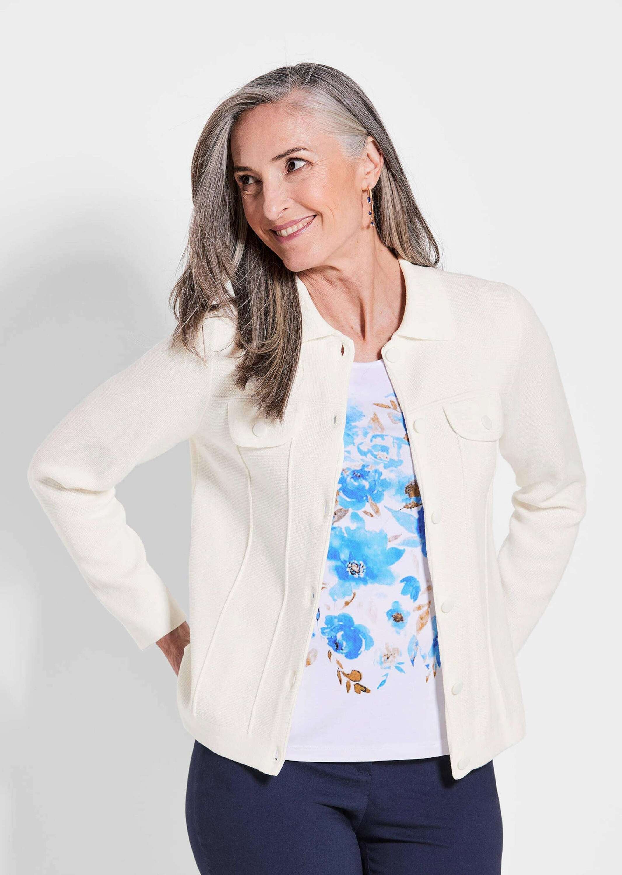 GOLDNER Strickjacke »Baumwoll-Cardigan in roter Jeansoptik«