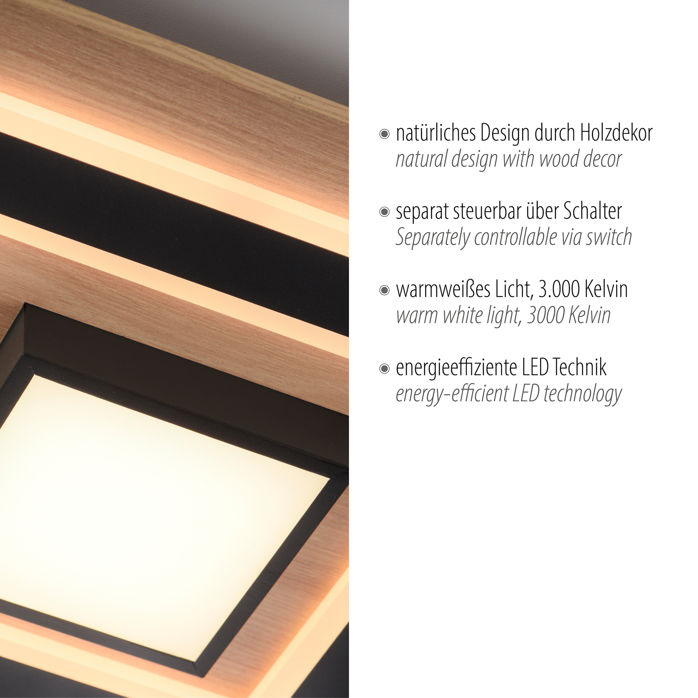 JUST LIGHT Deckenleuchte »TOLA« LED-Board 1 Stk. Warmweiß LED, separat steuerbar (Schalter)