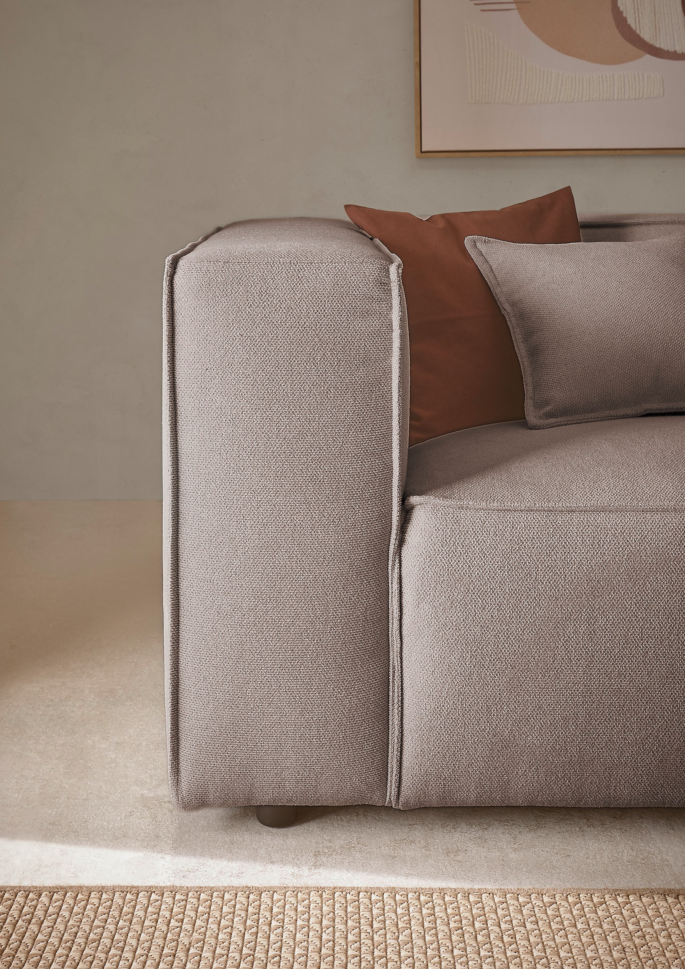 LeGer Home by Lena Gercke 3-Sitzer »PIARA, Couch mit Kedernaht, Sofa in Cord, Leinenoptik o. Strukturstoff«, schwarze Füße, bequemer Sitzkomfort