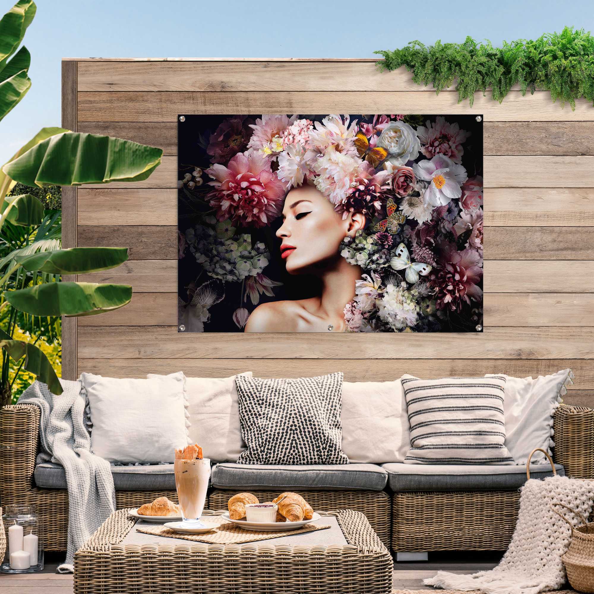 Reinders! Poster »Frau mit Blumenhut«, leichtes und wasserfestes  Gartenposter für den Außeneinsatz auf Rechnung bestellen