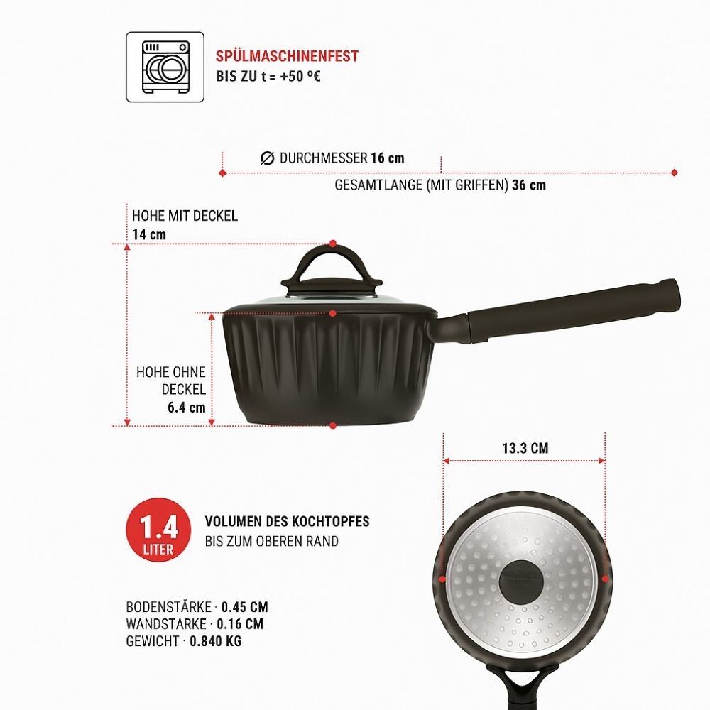 RESTO Kitchenware Kasserolle »Ascella, Schmortopf antihaftbeschichtet und spülmaschinenfest« 2 Stk. tlg. Aluminiumguss