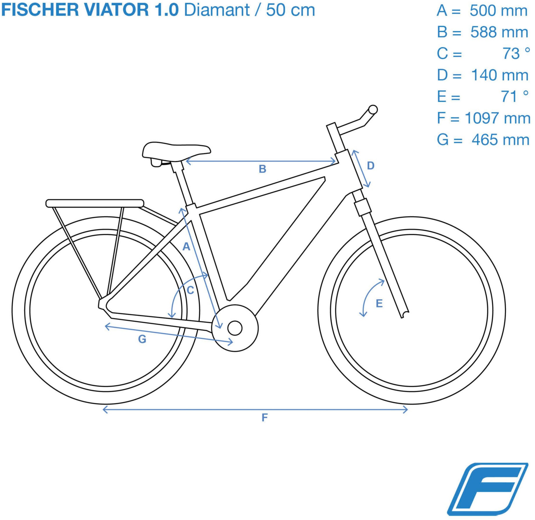 FISCHER Fahrrad E-Bike »VIATOR 1.0 Diamant 50«, 8 Gang, Shimano, Acera, Heckmotor 250 W, (mit Faltschloss), Pedelec