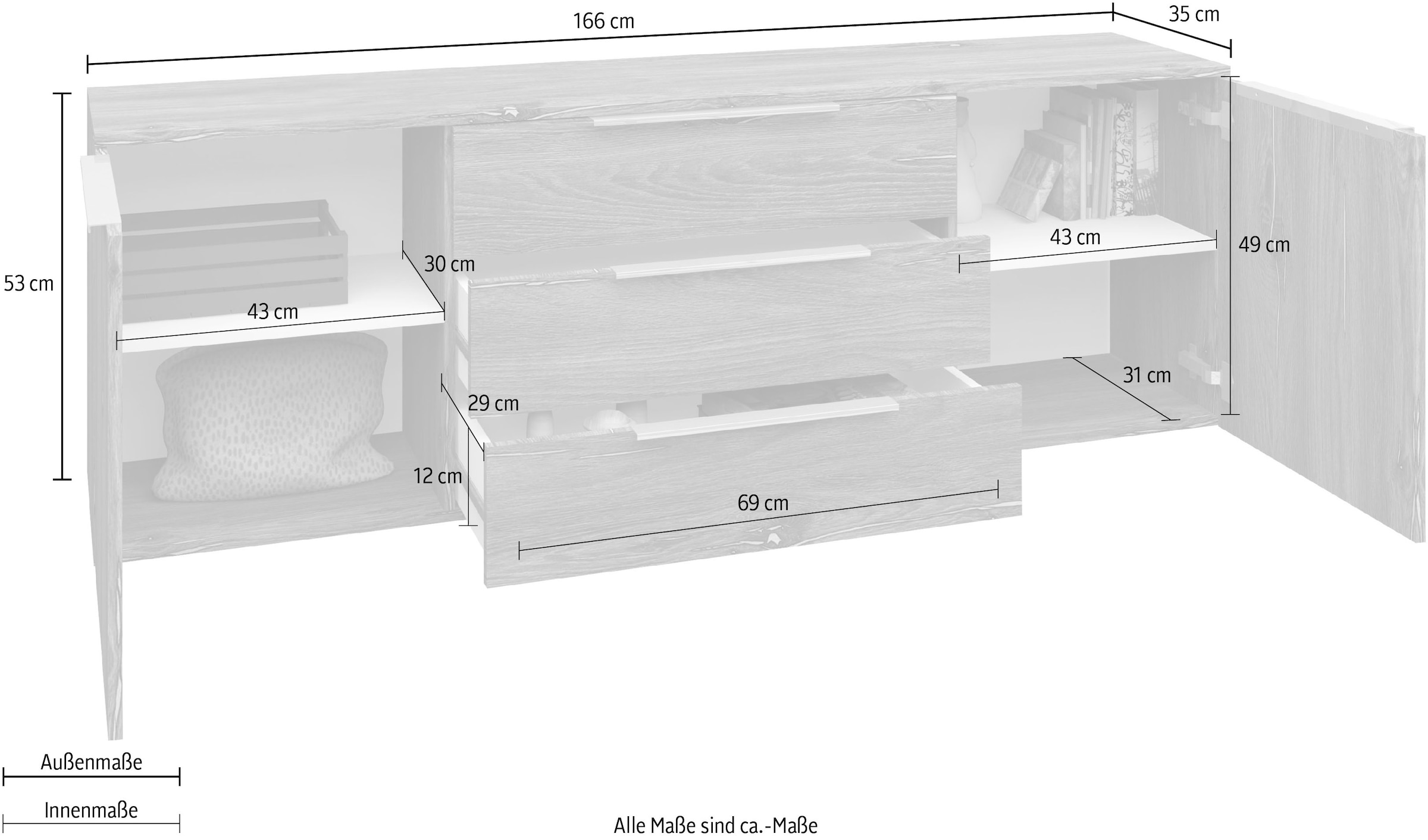 borchardt Möbel Sideboard »Oliva«, Breite 166 oder 200 cm