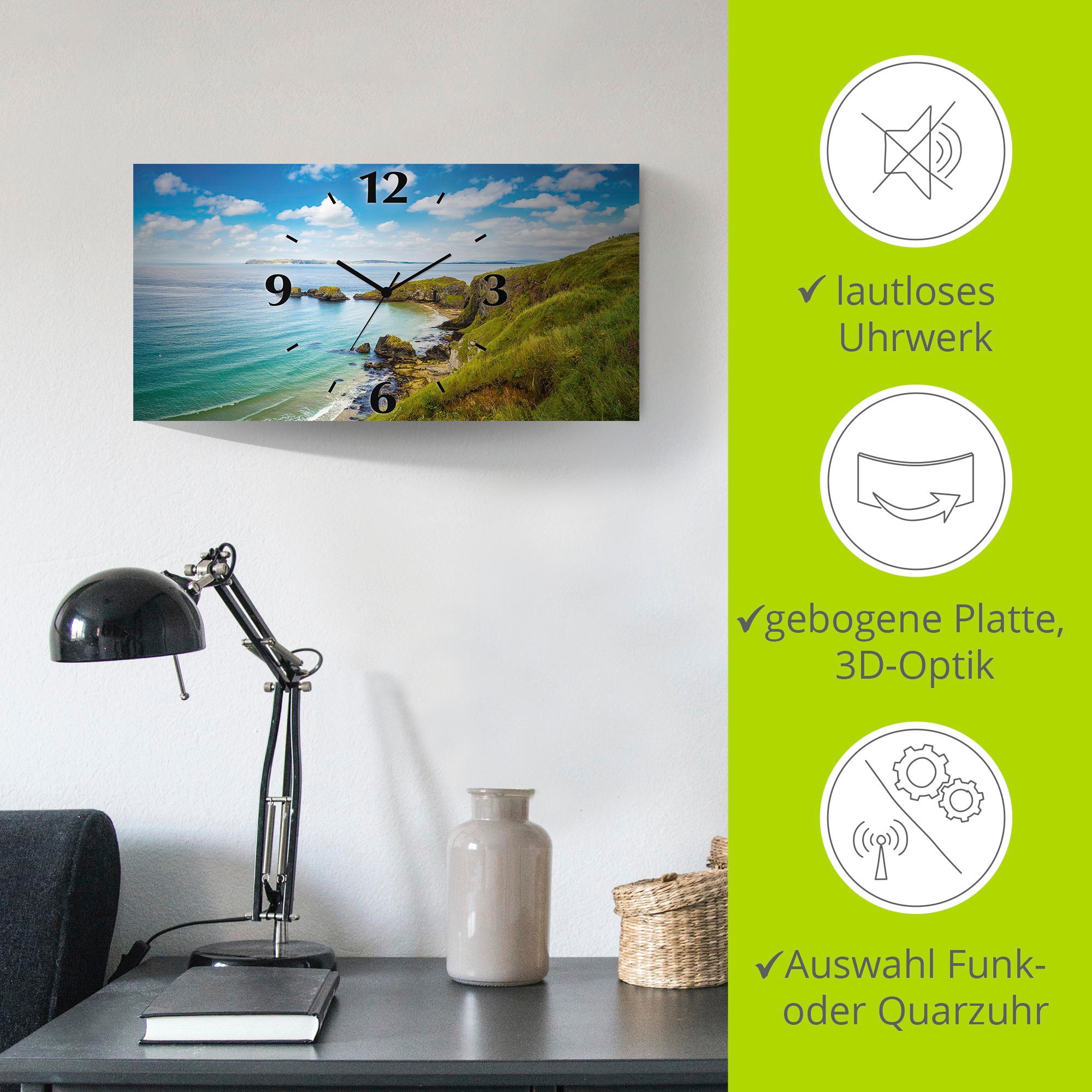 Artland Wanduhr »Küstenweg in Carrick-a-Rede«, 3D Optik gebogen, mit Quarz- oder Funkuhrwerk, versch. Größen