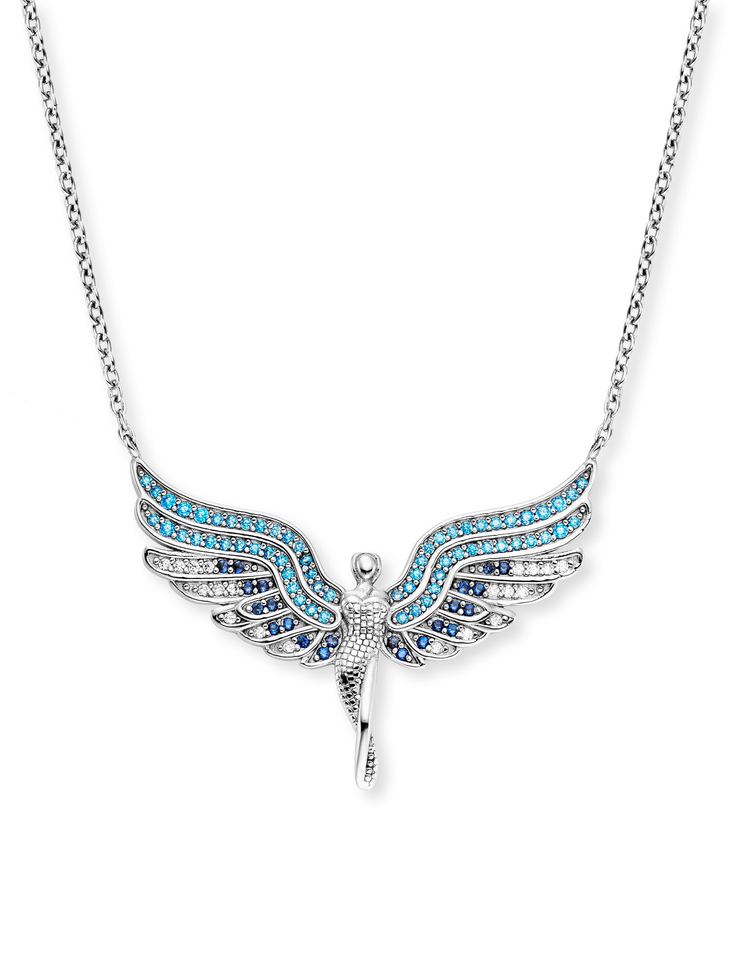 Angel Whisperer Silver & Blue Cubic Zirconia Angel Pendant Necklace ERN-FLYANGEL-ZIBL