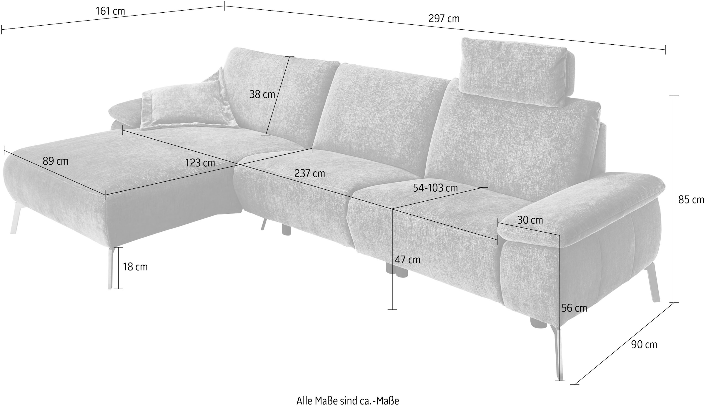 INOSIGN Ecksofa »Bellini L-Form«, teilmotorische Relaxfunktion an 1 Element, klappbare Armlehnen